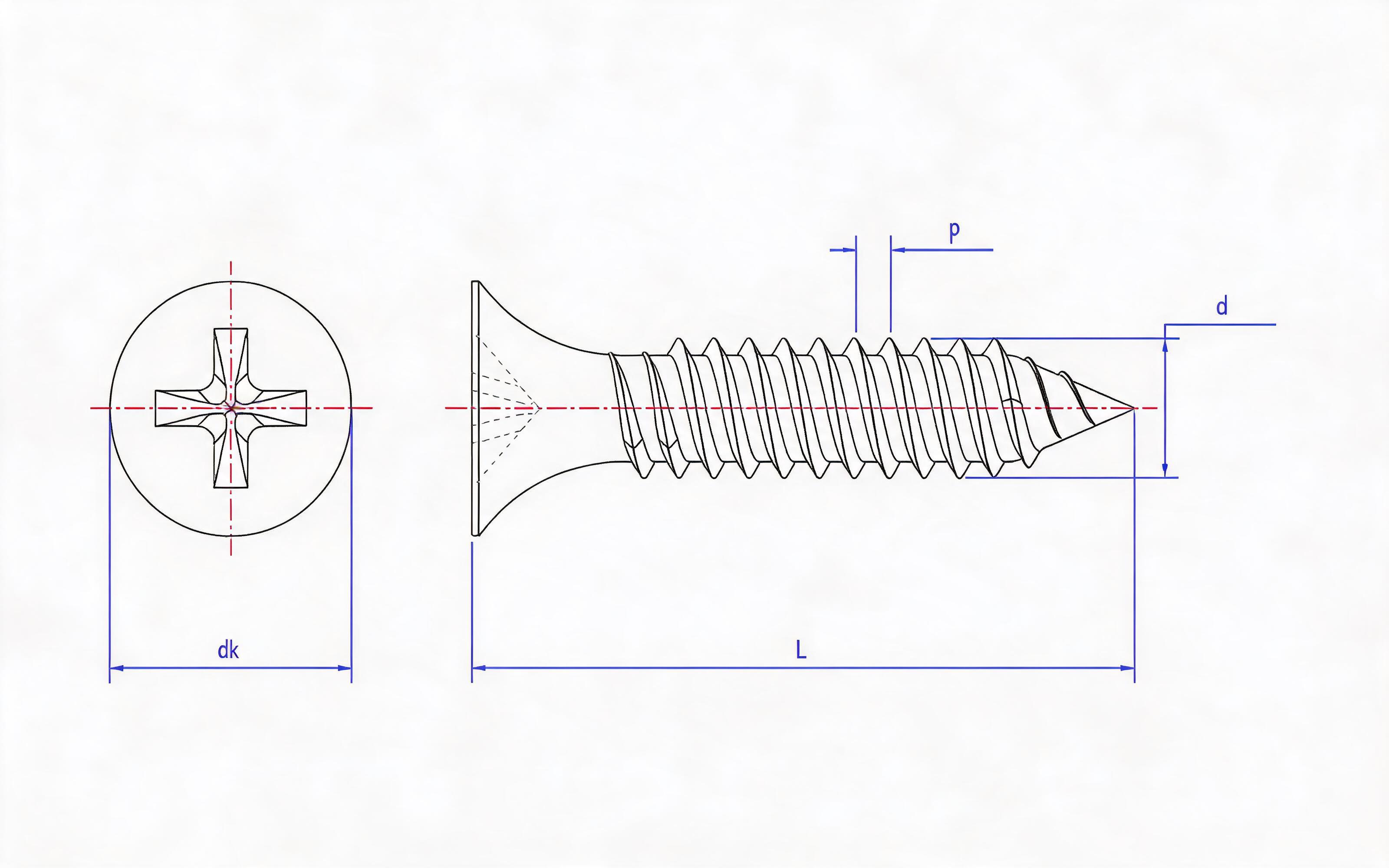 TN-type cross recessed horn head double-thread dry-wall nail Standard Drawing