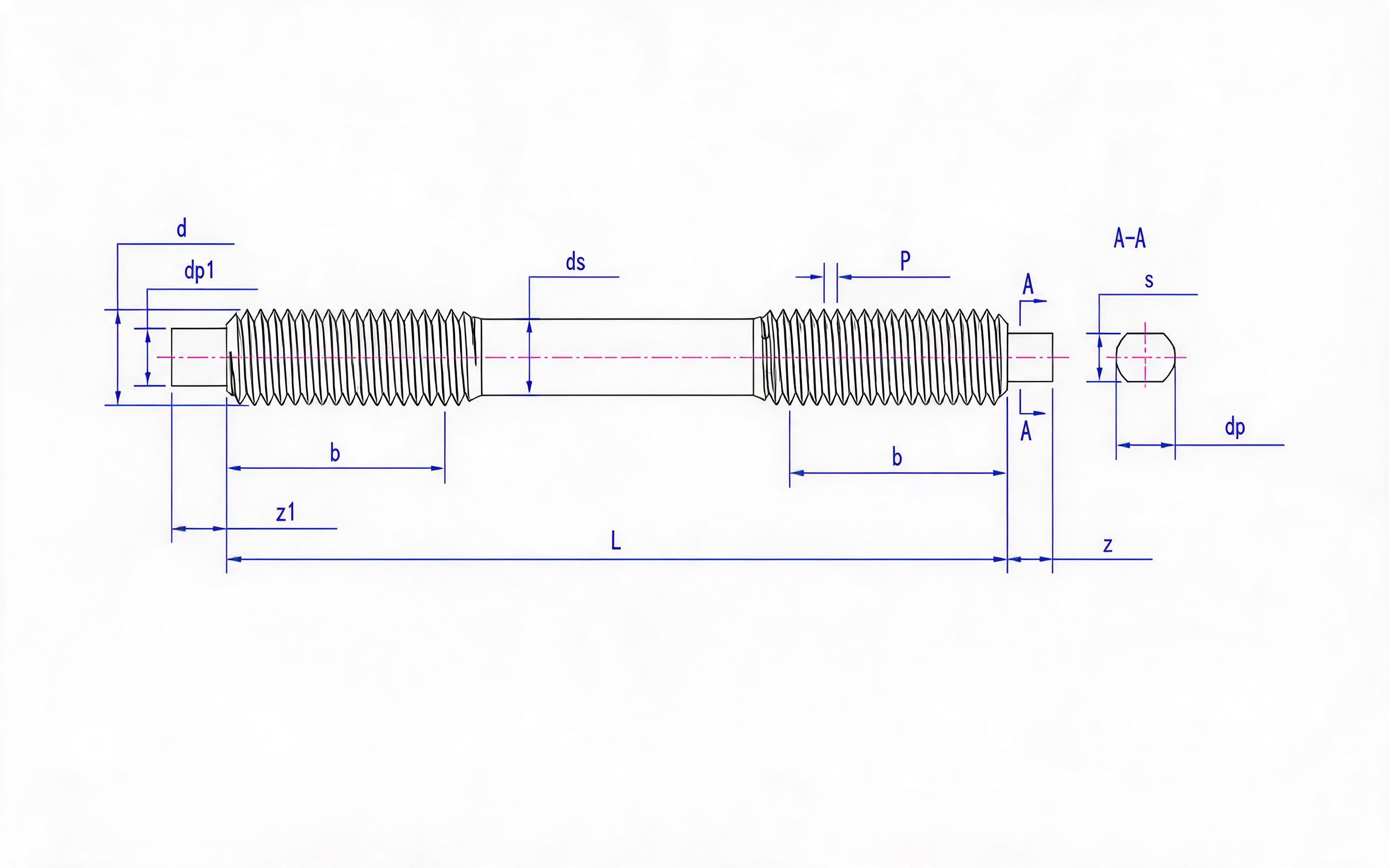 AD double-head equal-length thread stud (d ≤ 56mm) Table 1 Standard Drawing