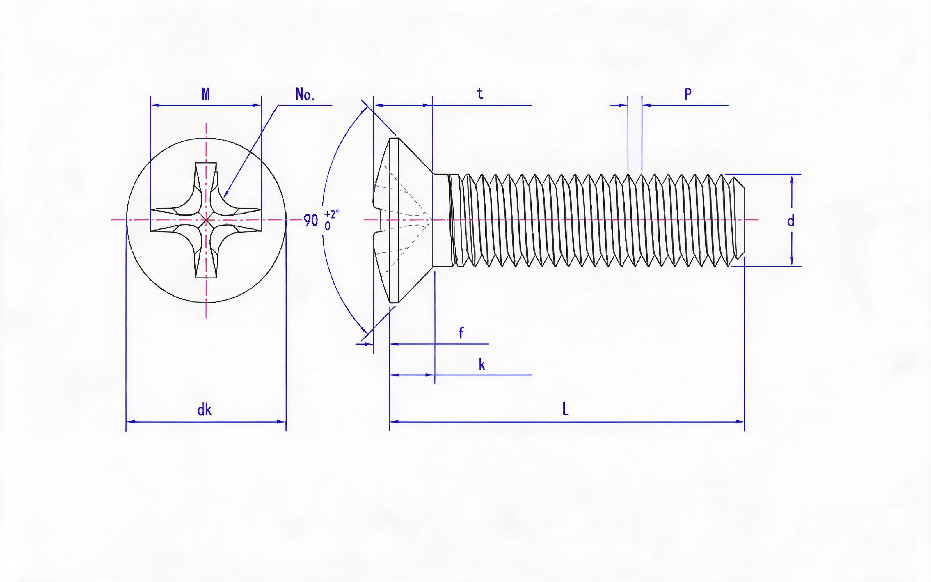 Cross recessed countersunk head screw (type H) Standard Drawing