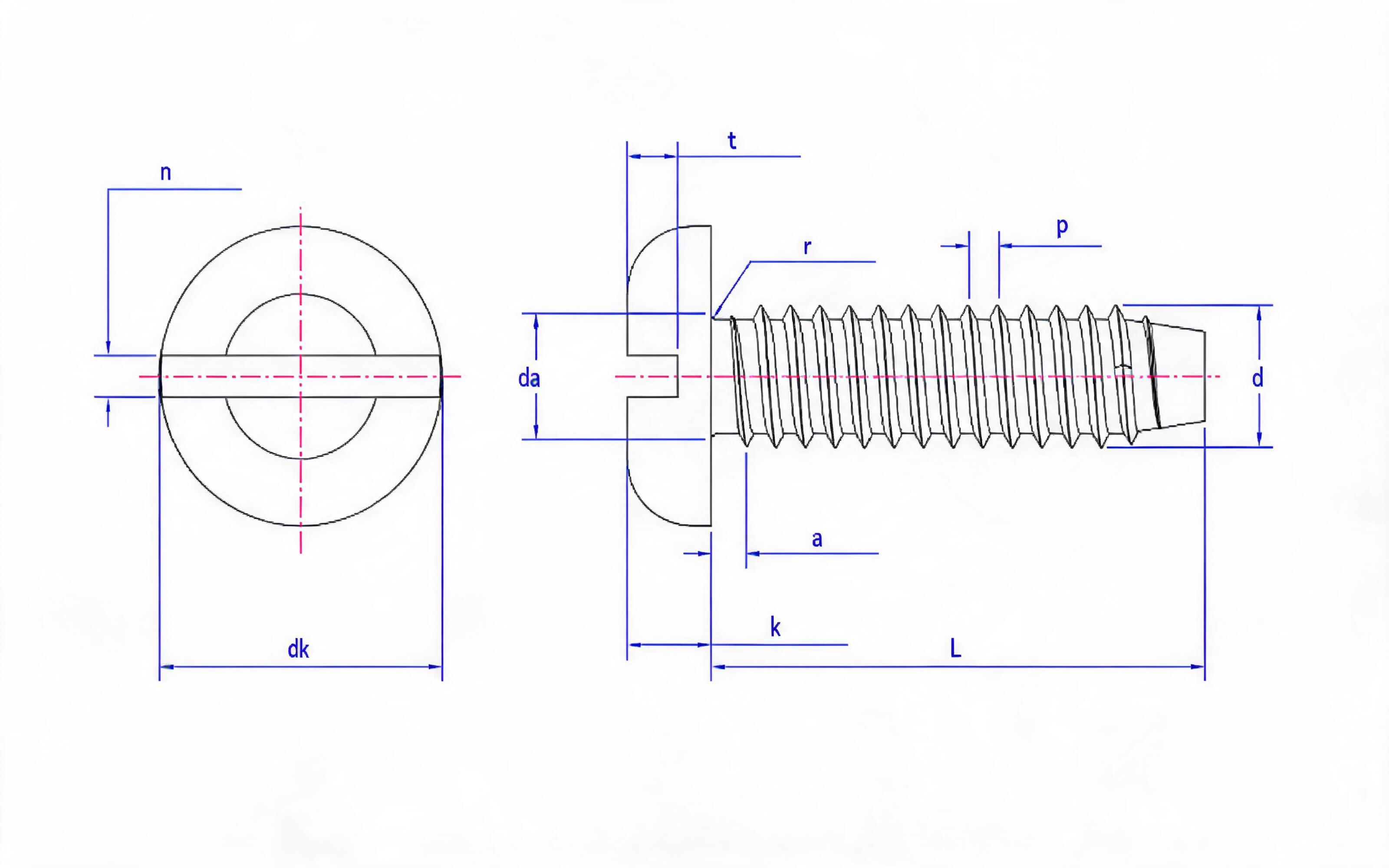 Slotted panhead self-tapping screw F-type Standard Drawing
