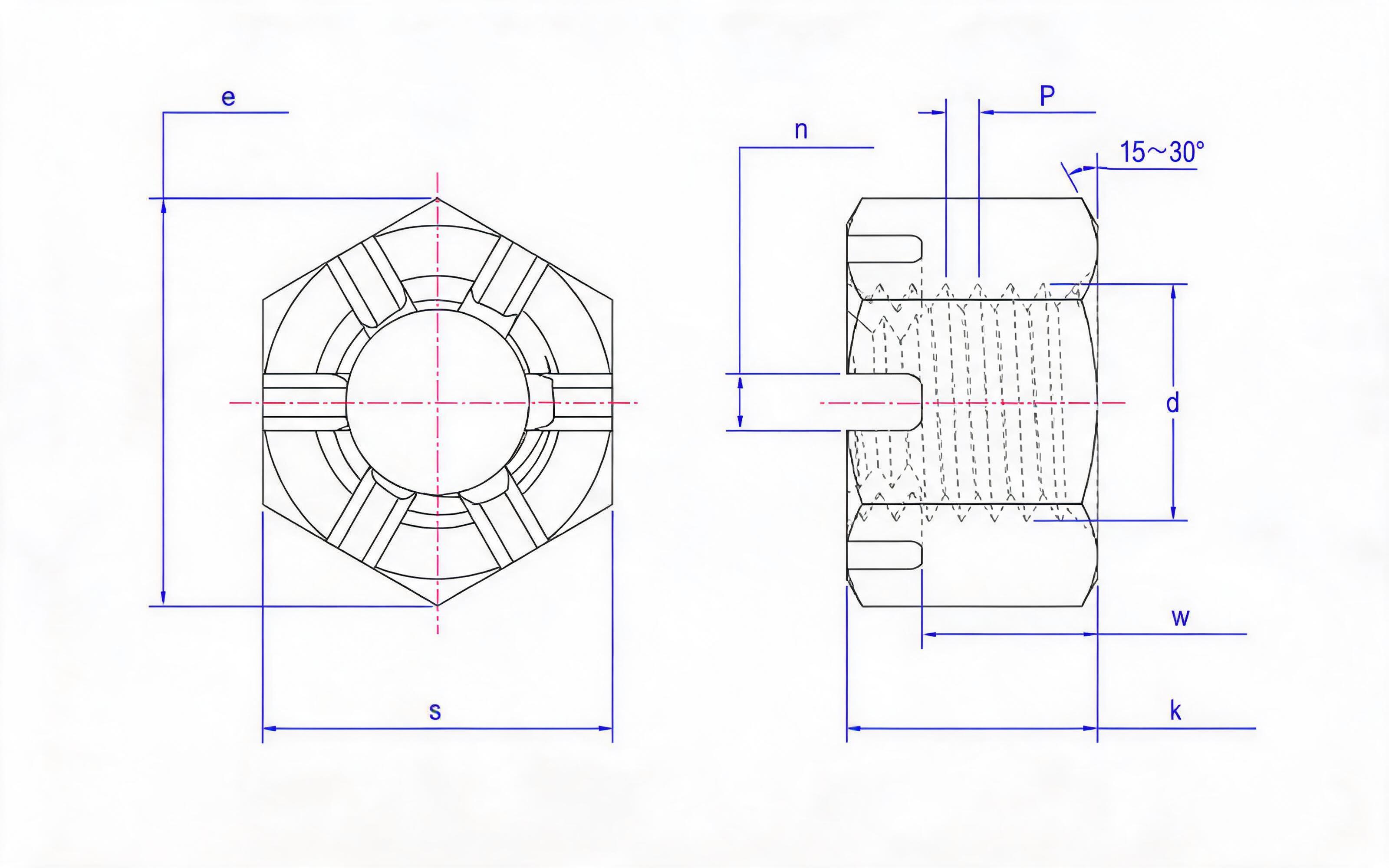 Slotted Hex Nut  Standard Drawing