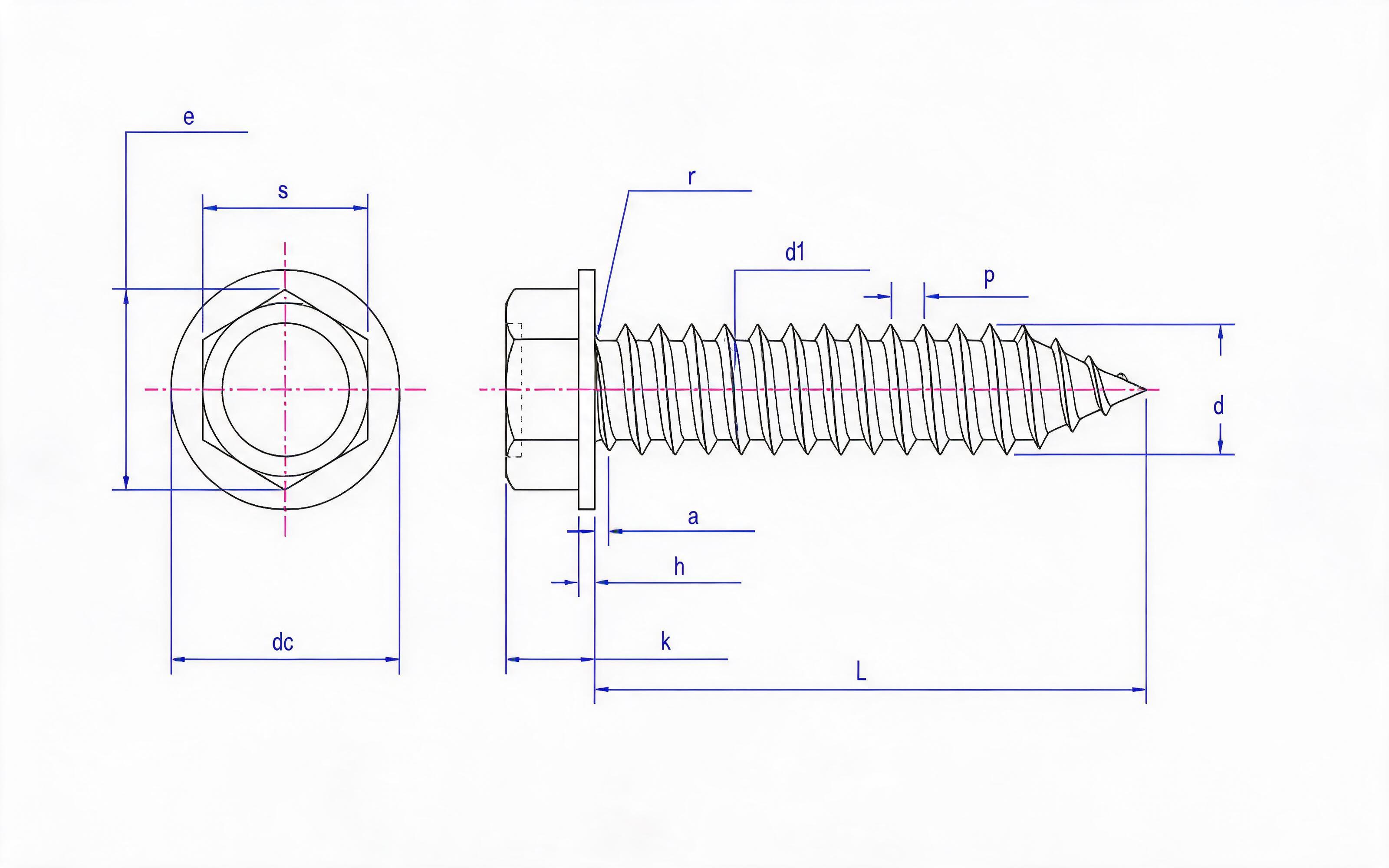 Hexagon head self-tapping screw type C Standard Drawing