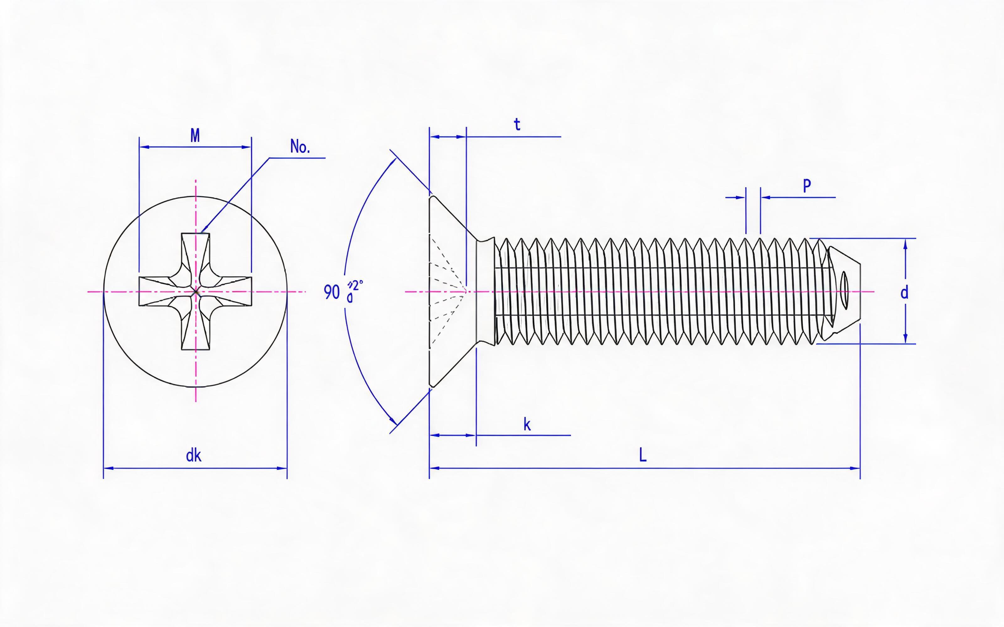 Shallow Cross recessed countersunk head triangle lock screw (Type H) Standard Drawing