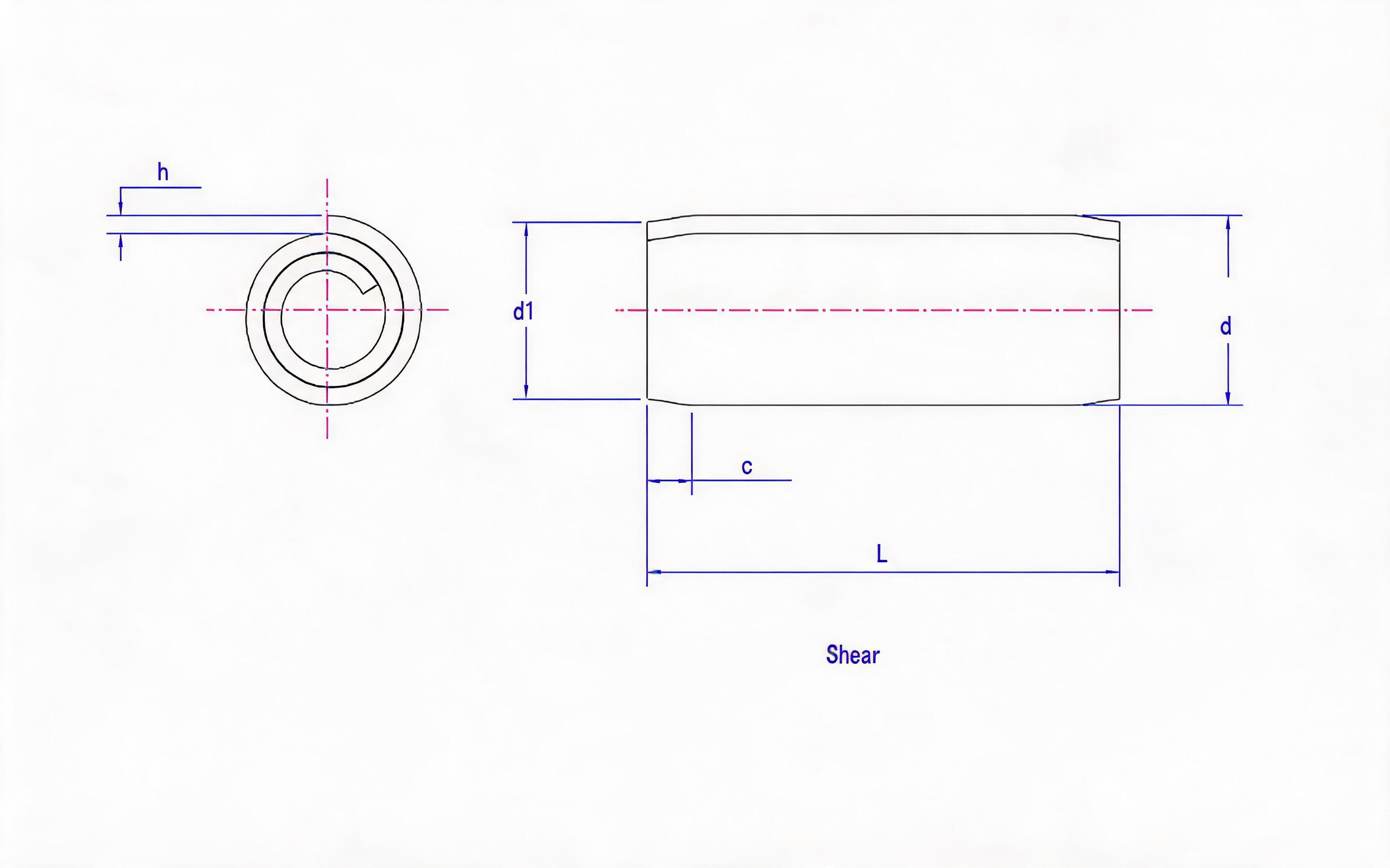 Light rolled elastic cylindrical pin (steel and martensitic stainless steel) Standard Drawing