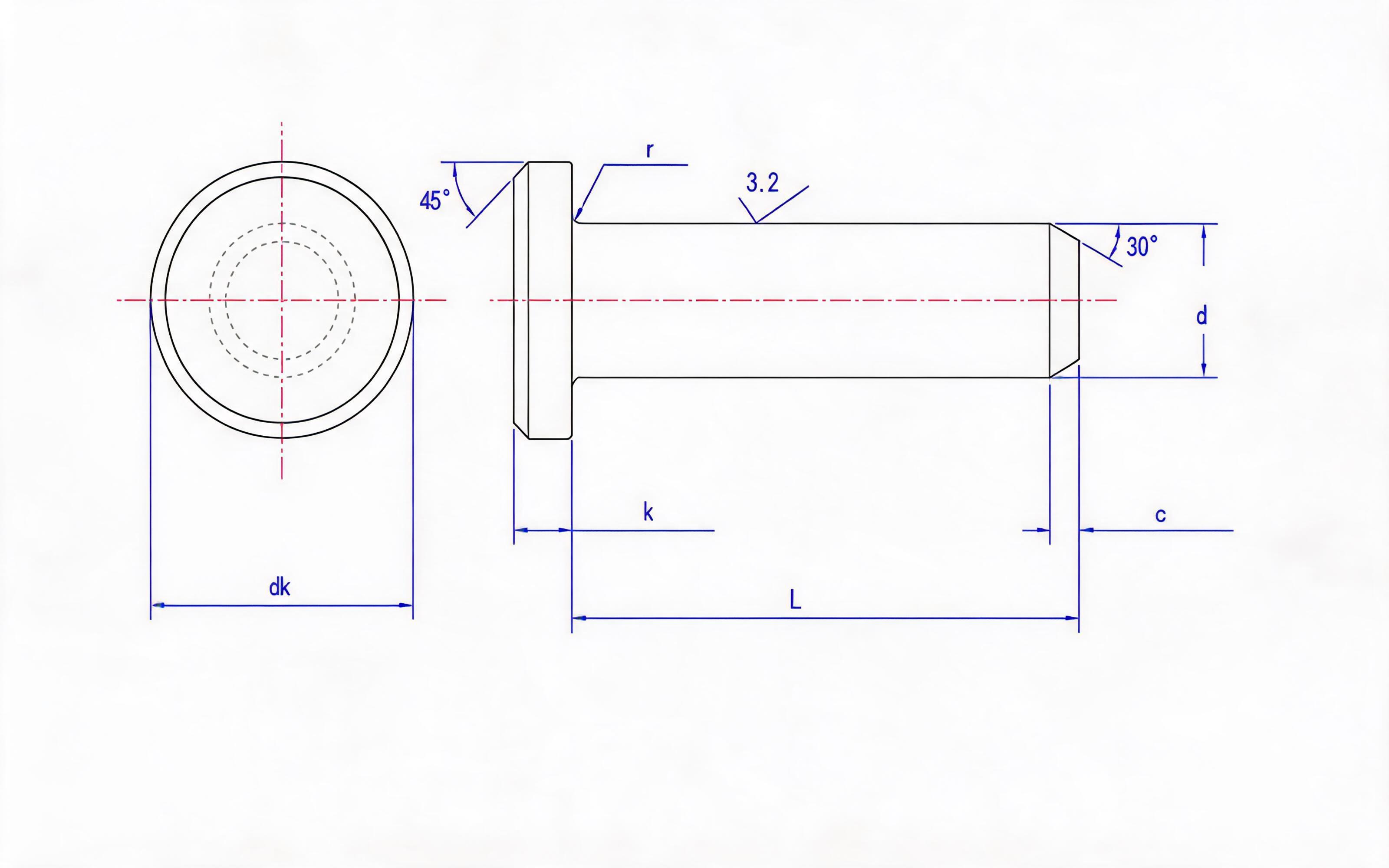 Pin shaft (type A without hole) Standard Drawing
