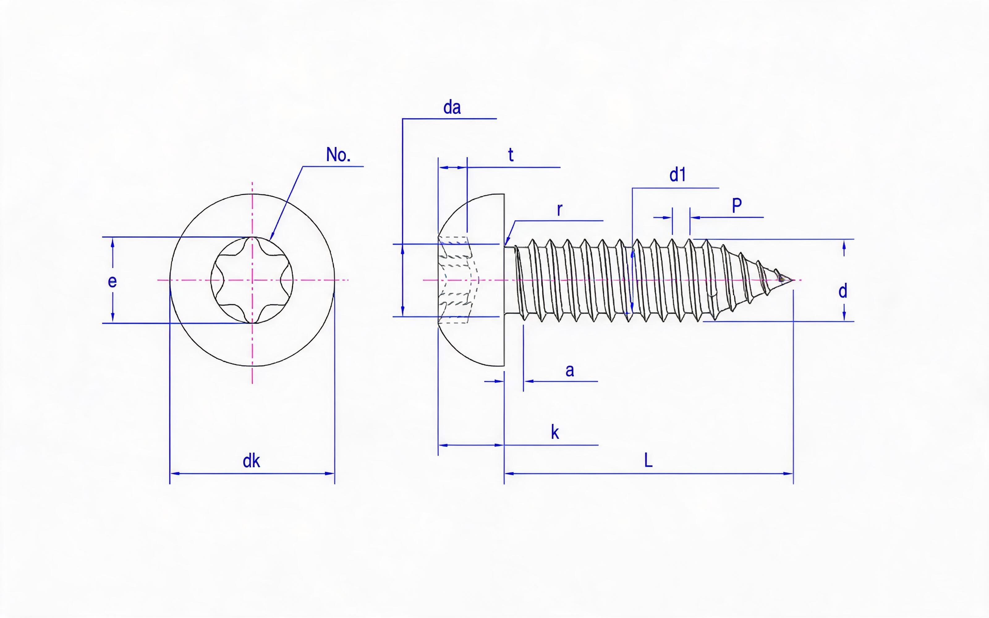 Torx recessed panhead self-tapping screw Type C Standard Drawing