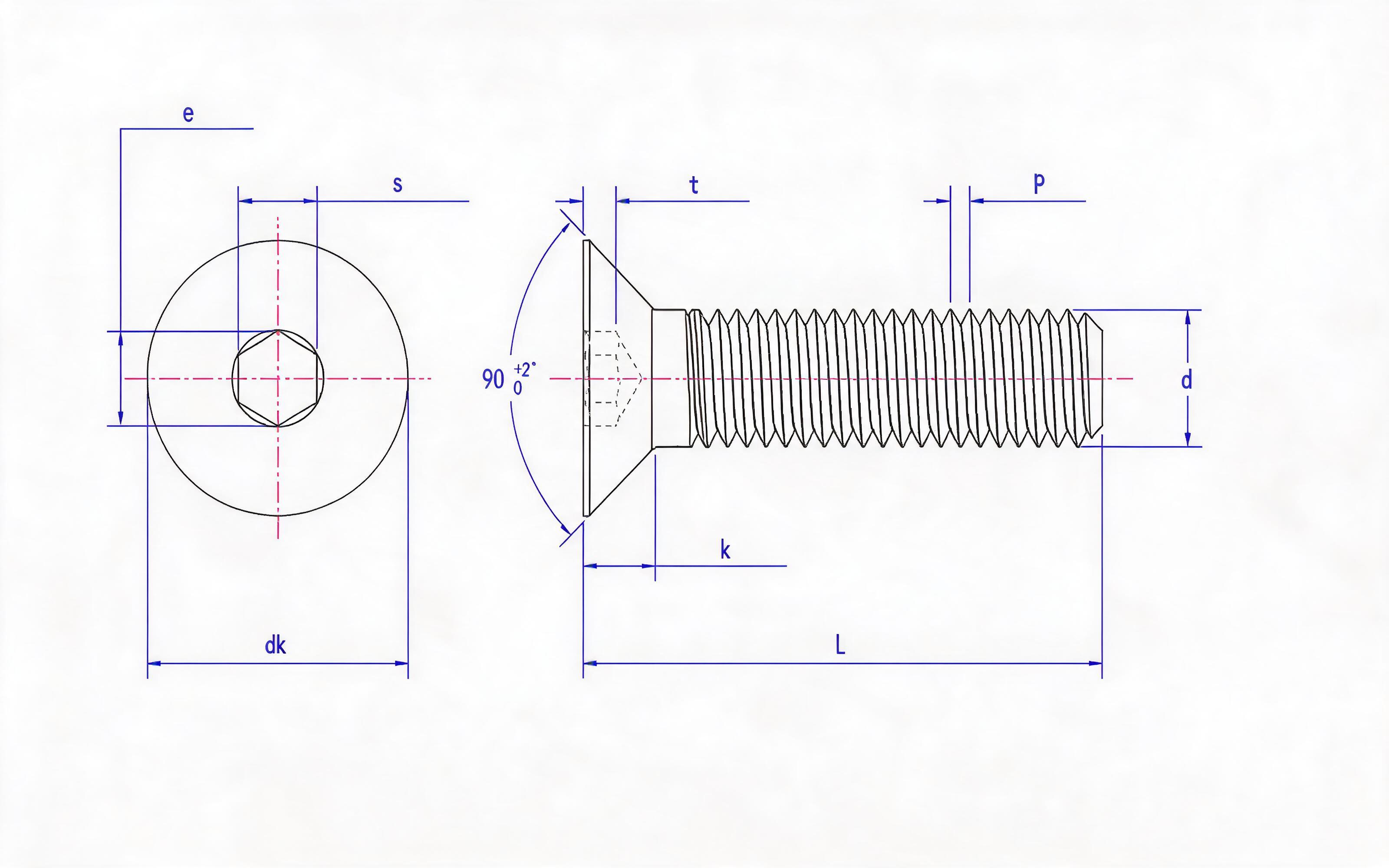 Hexagon socket countersunk head screw Standard Drawing
