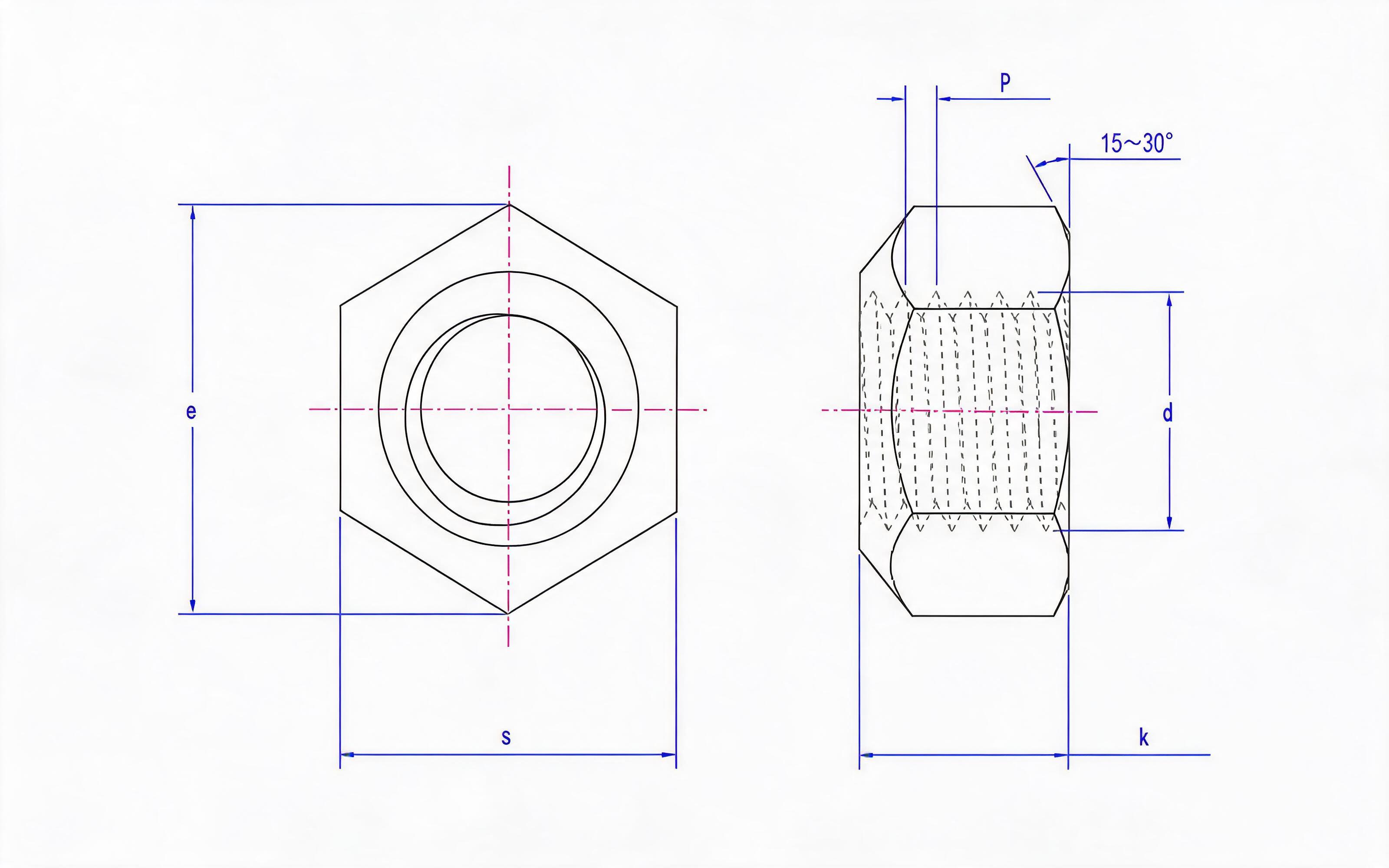 Type 2 all-metal lock hexagon nut Grade 9 Standard Drawing