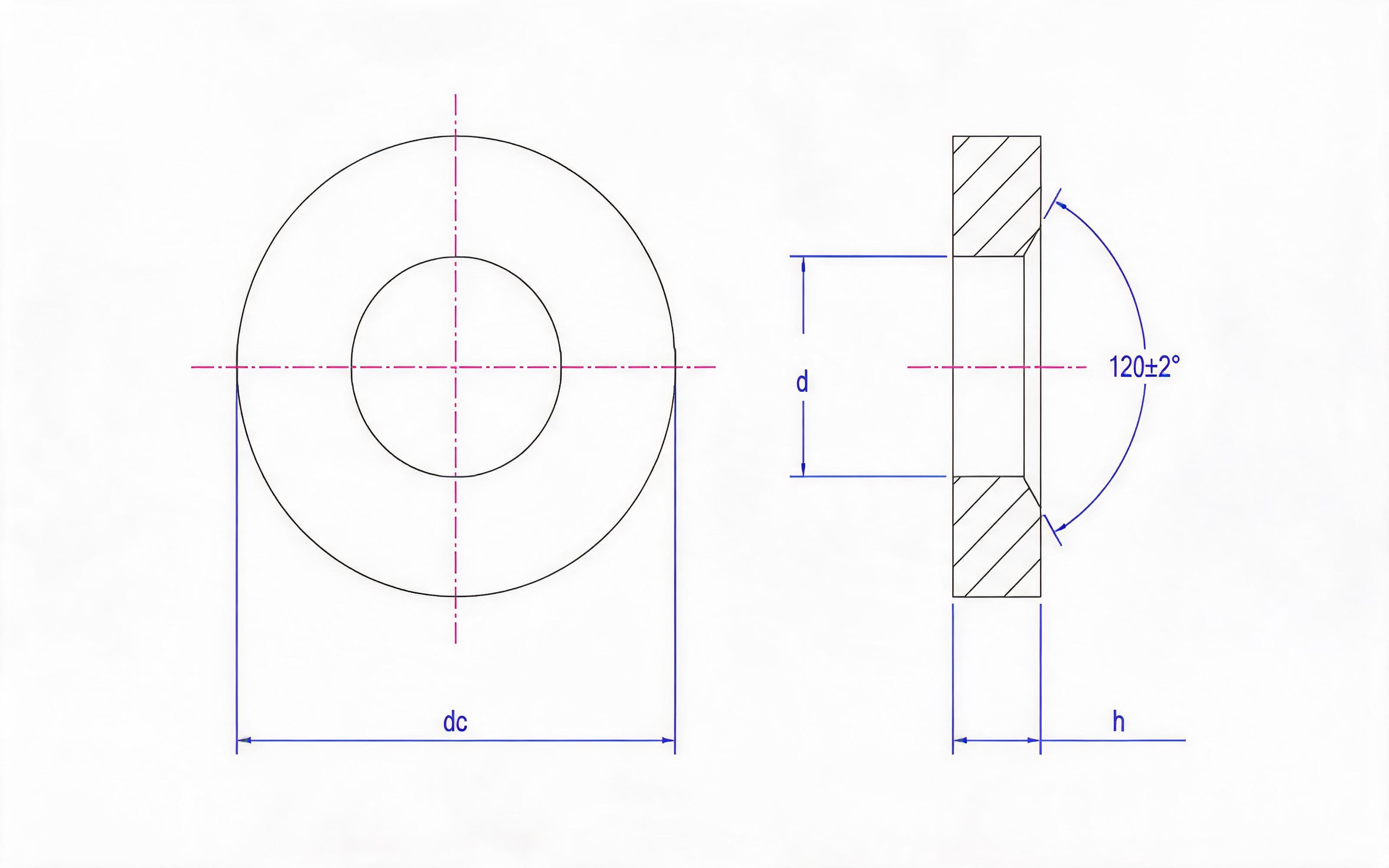 Taper face washer Standard Drawing