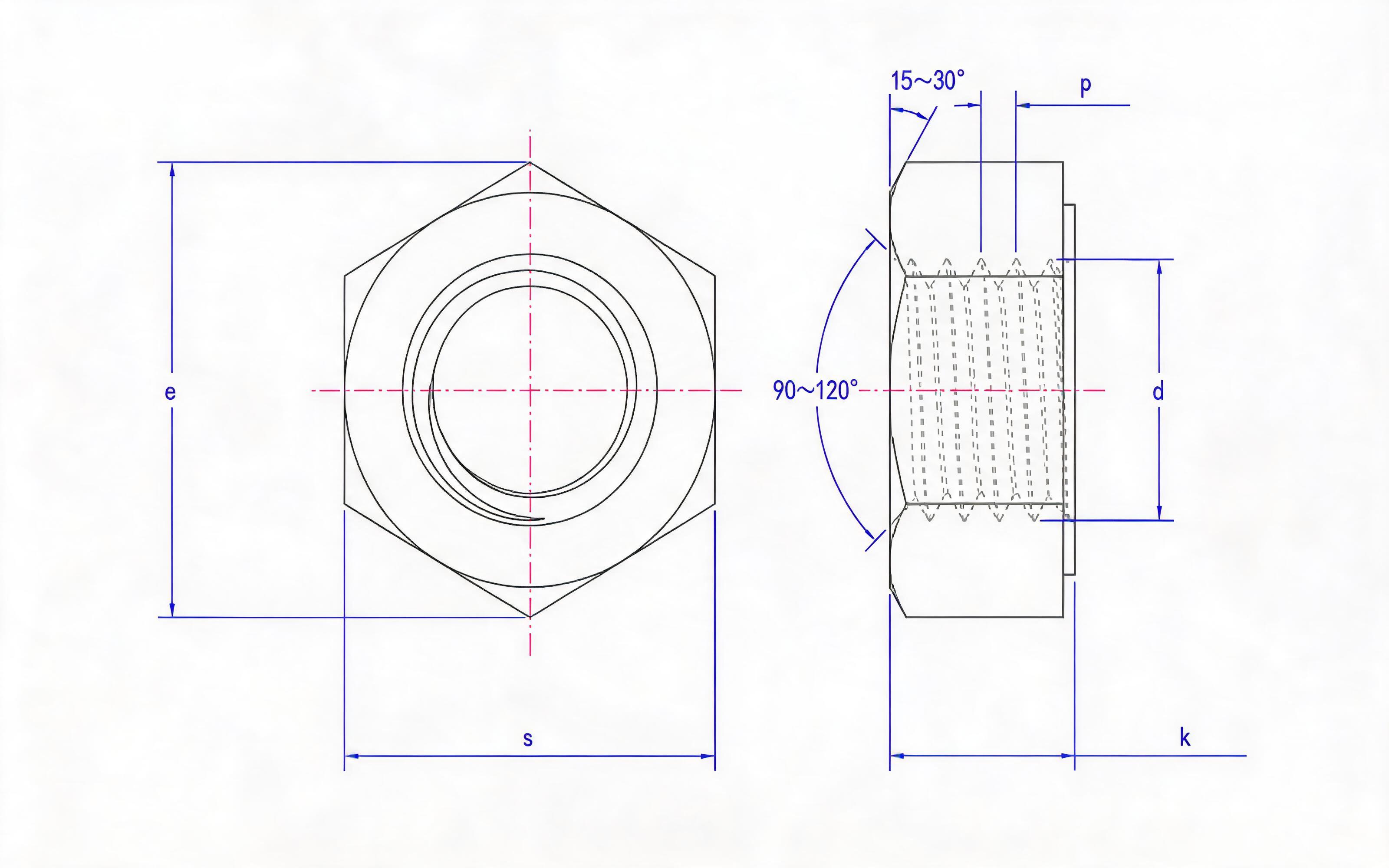 Type 2 single chamfered hexagon nut Standard Drawing