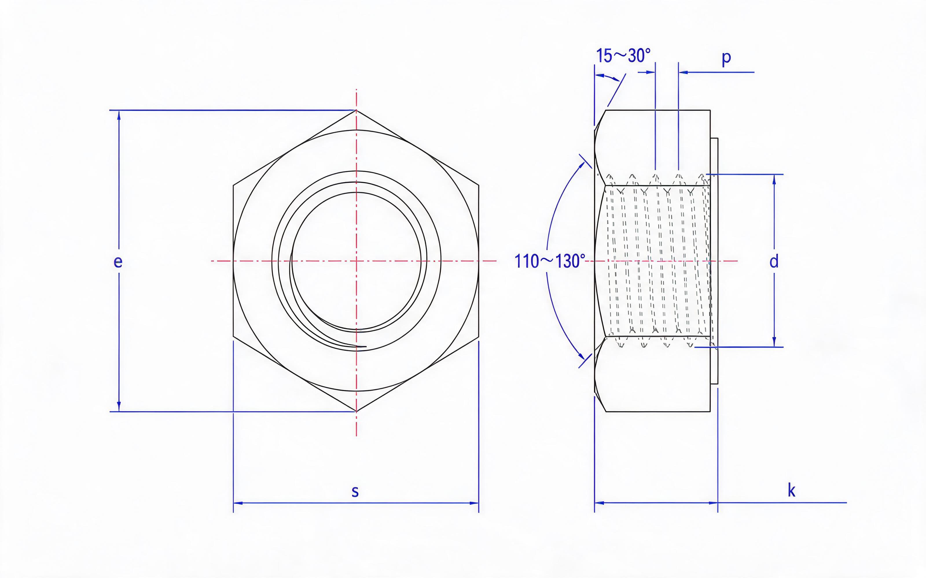 Pre-load high-strength bolt structural connection fittings-Part 3 HR single-chamfer large hexagon nut Standard Drawing