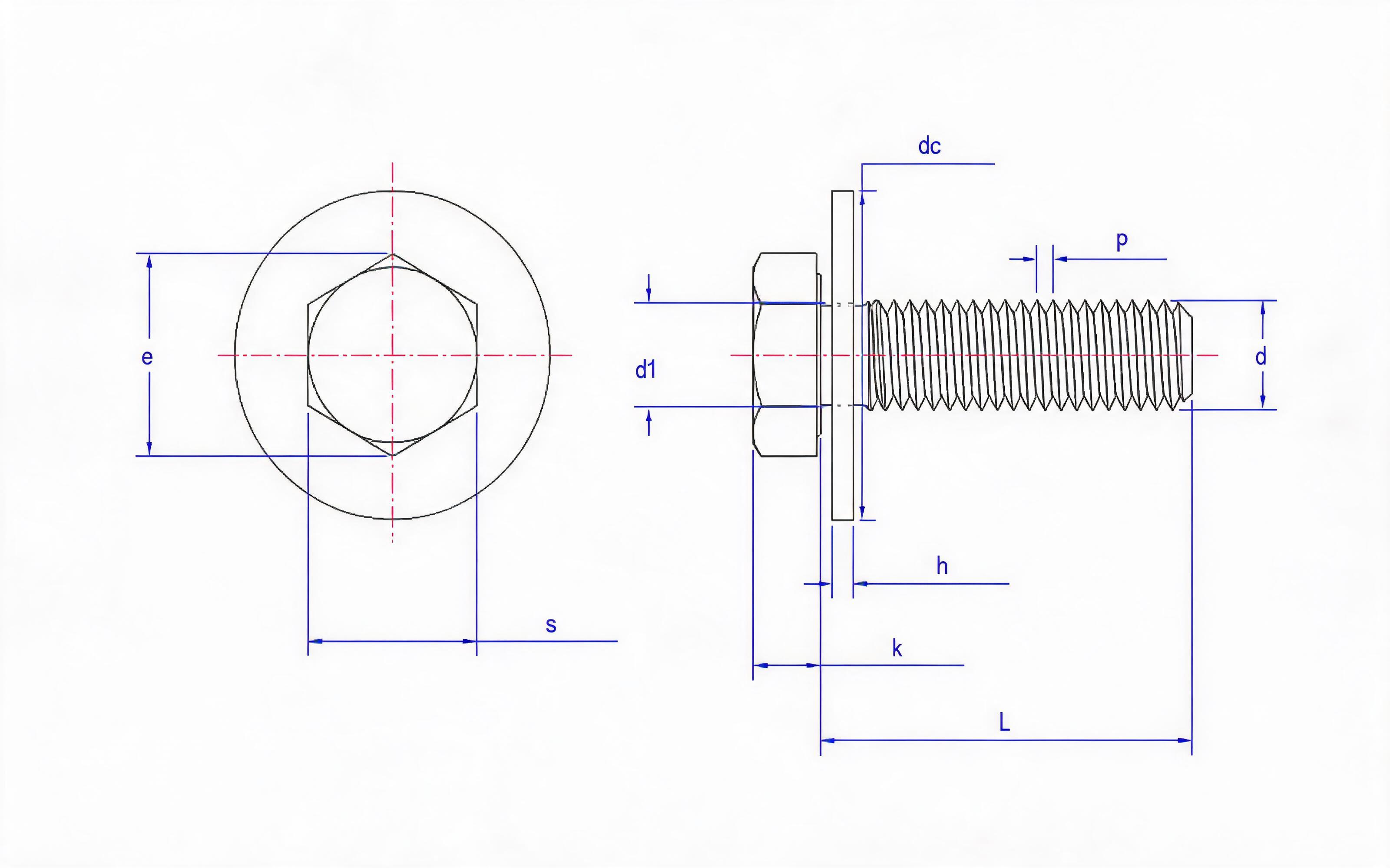 Hexagon bolt and large flat washer combination (ISO 4017) Standard Drawing
