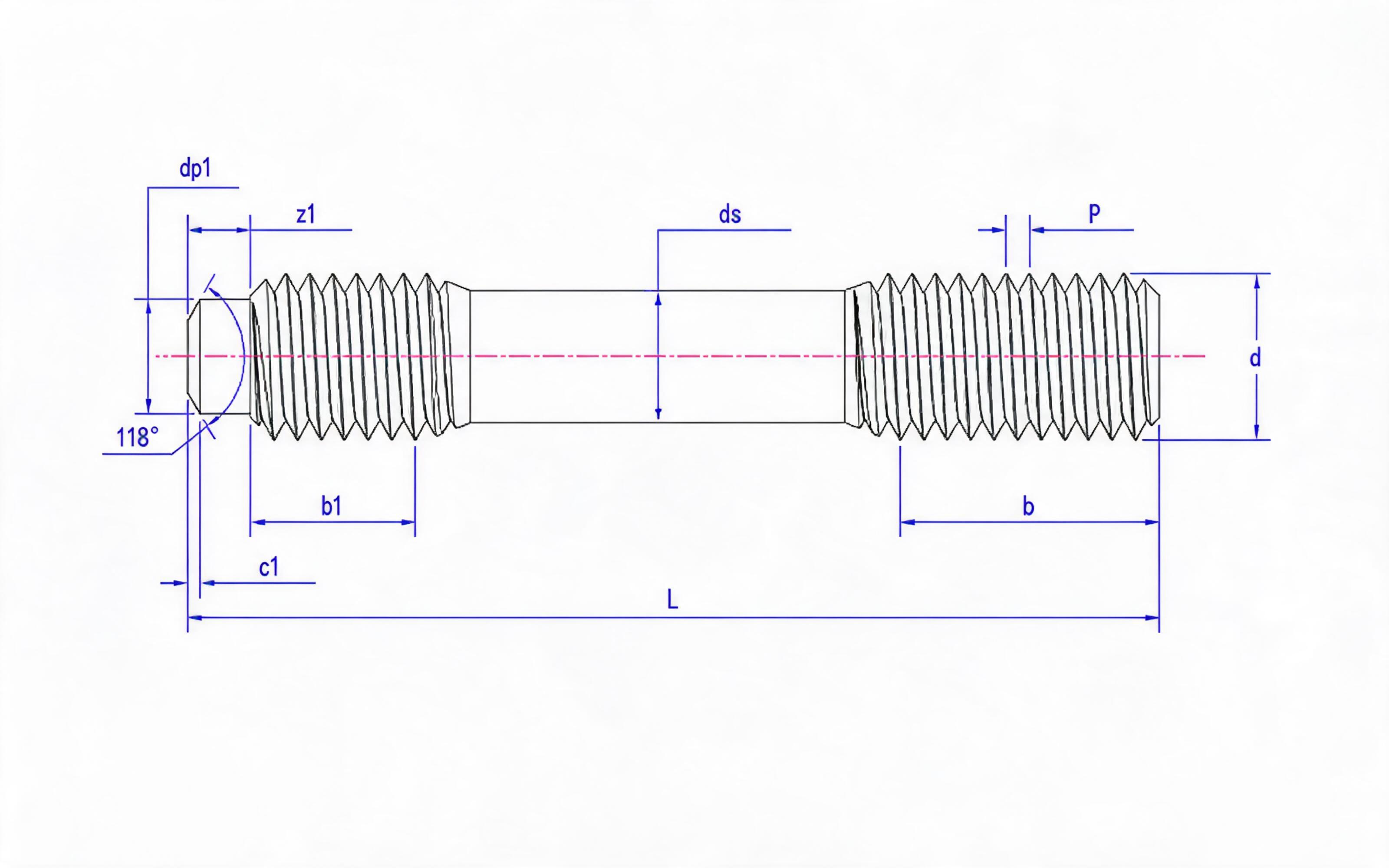 Type C and Type L Double-head Long Thread Studs (d ≤ 56mm) Table 2 Standard Drawing