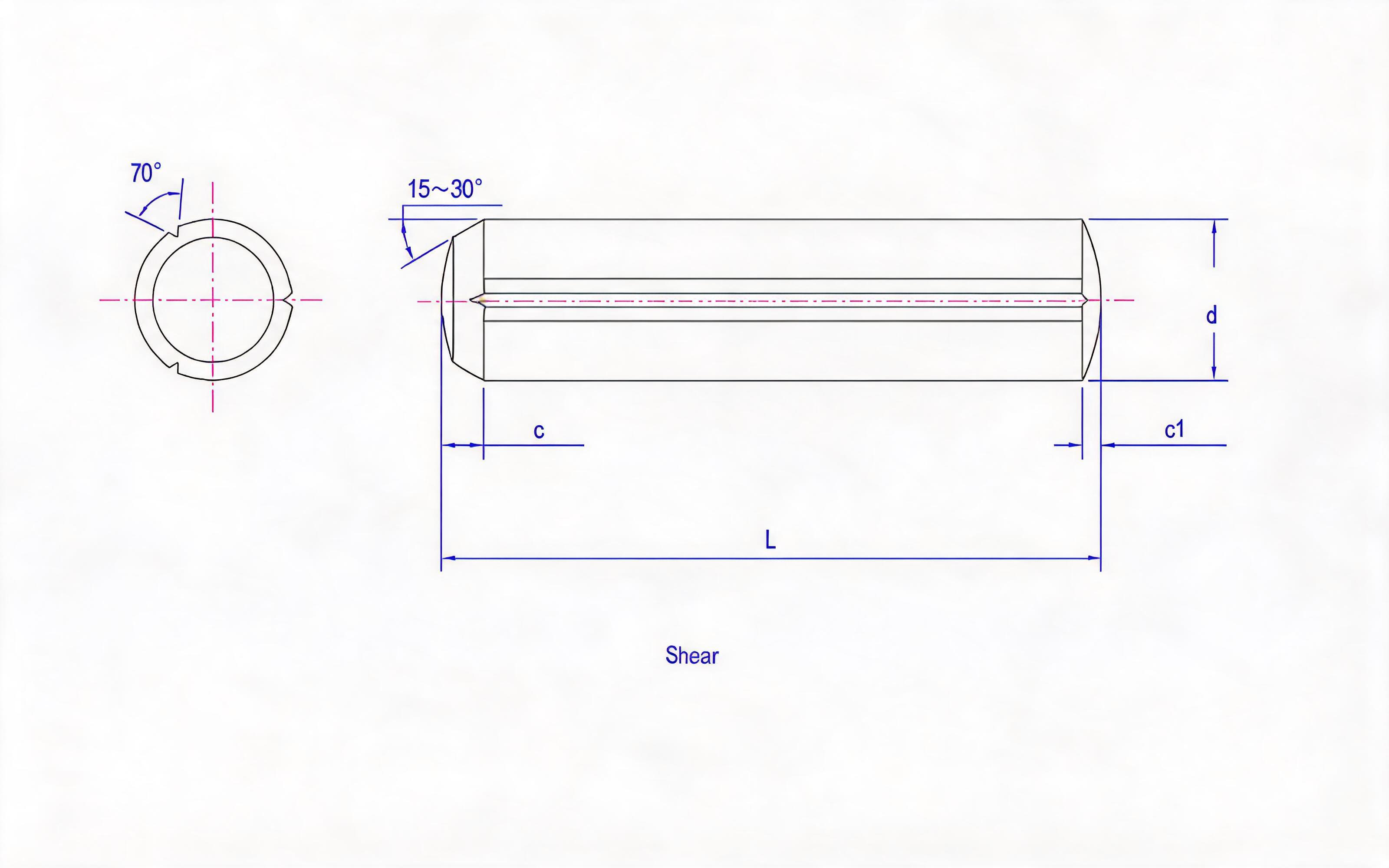 Grooved pin with chamfer and full-length parallel groove Standard Drawing