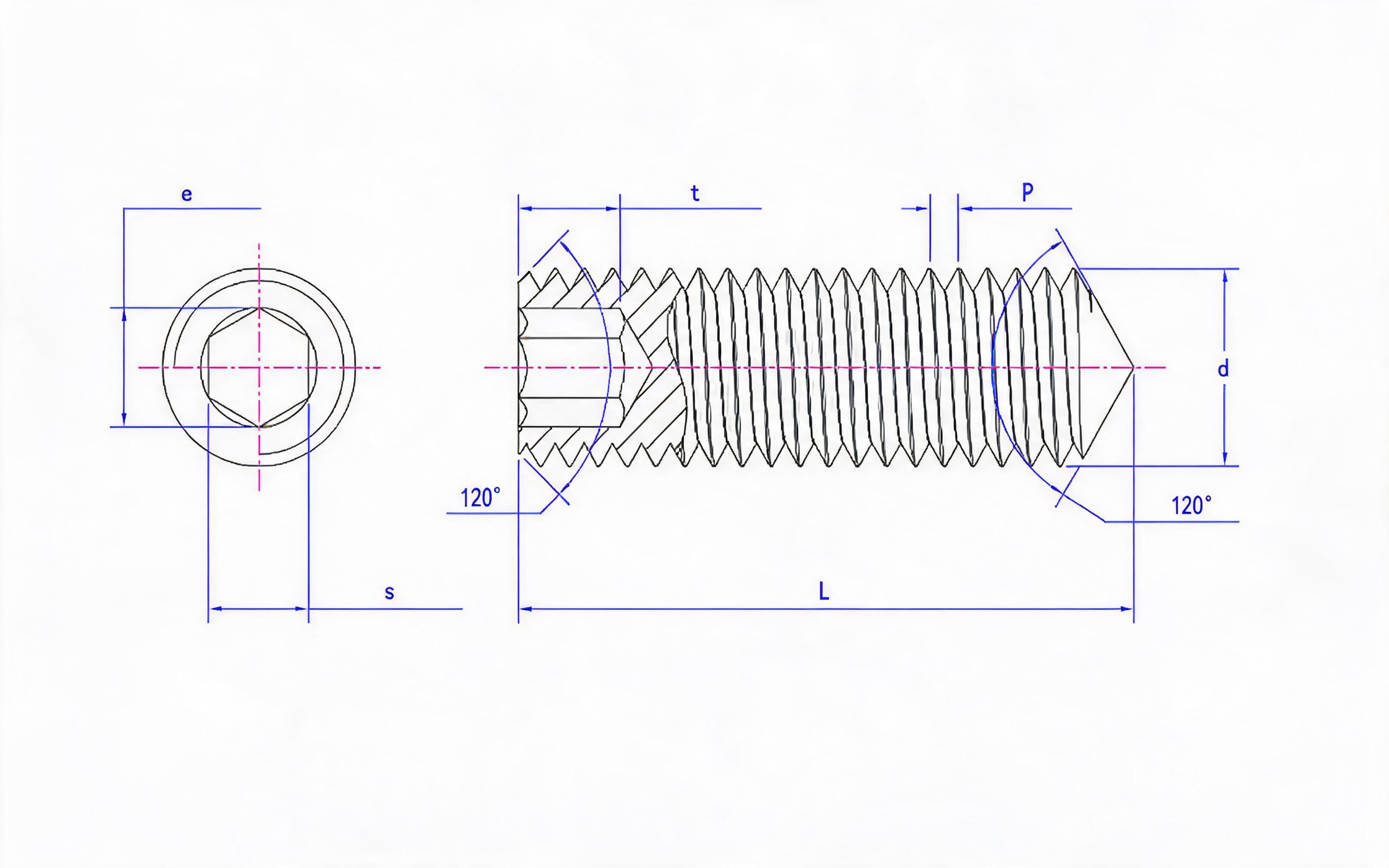 Hexagon cone end set screw Standard Drawing