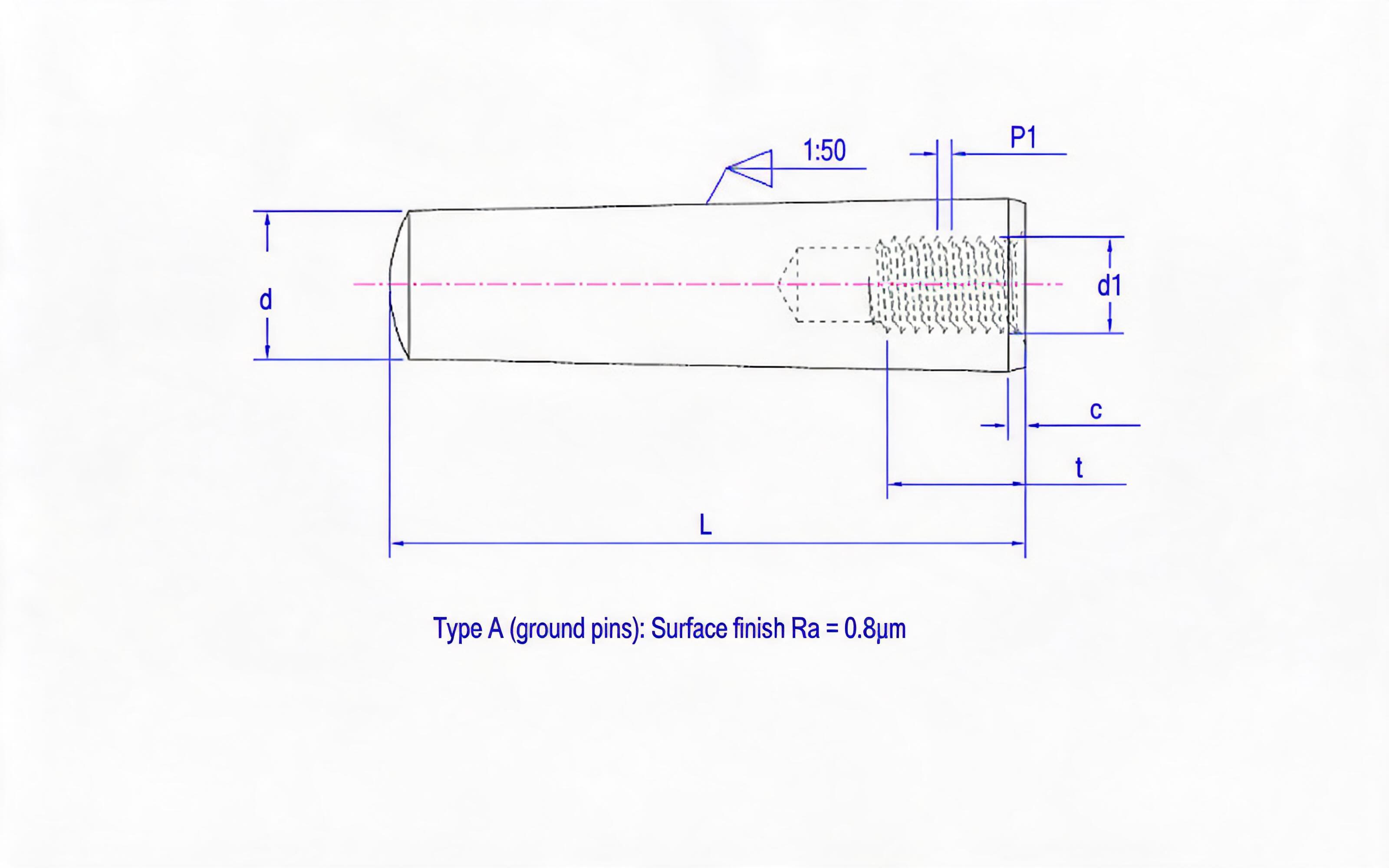 Taper Pin, Female, Unhardened (Type A) Standard Drawing