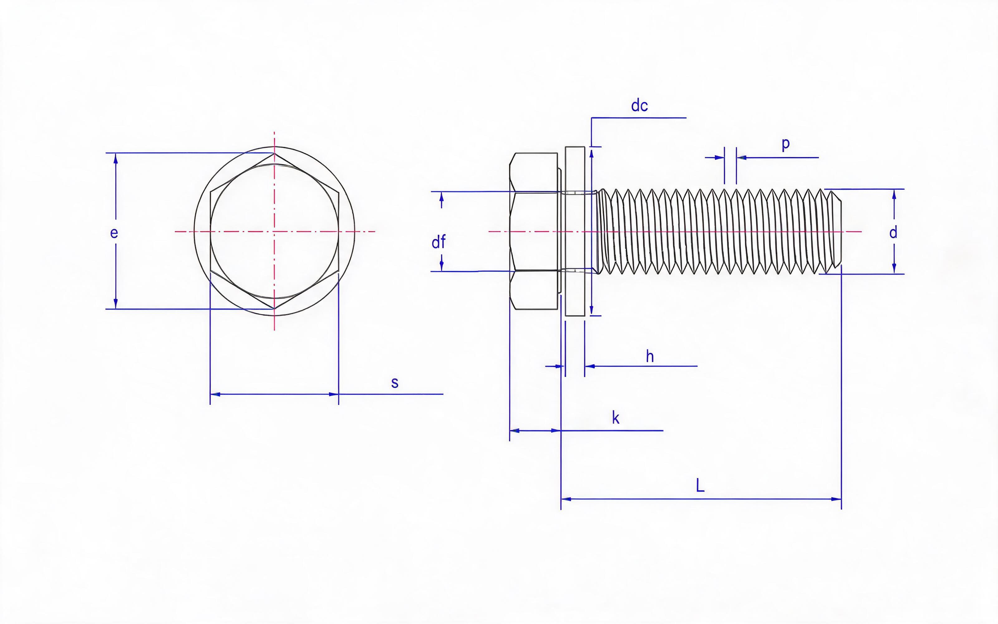 Hexagon bolt and flat washer combination Standard Drawing
