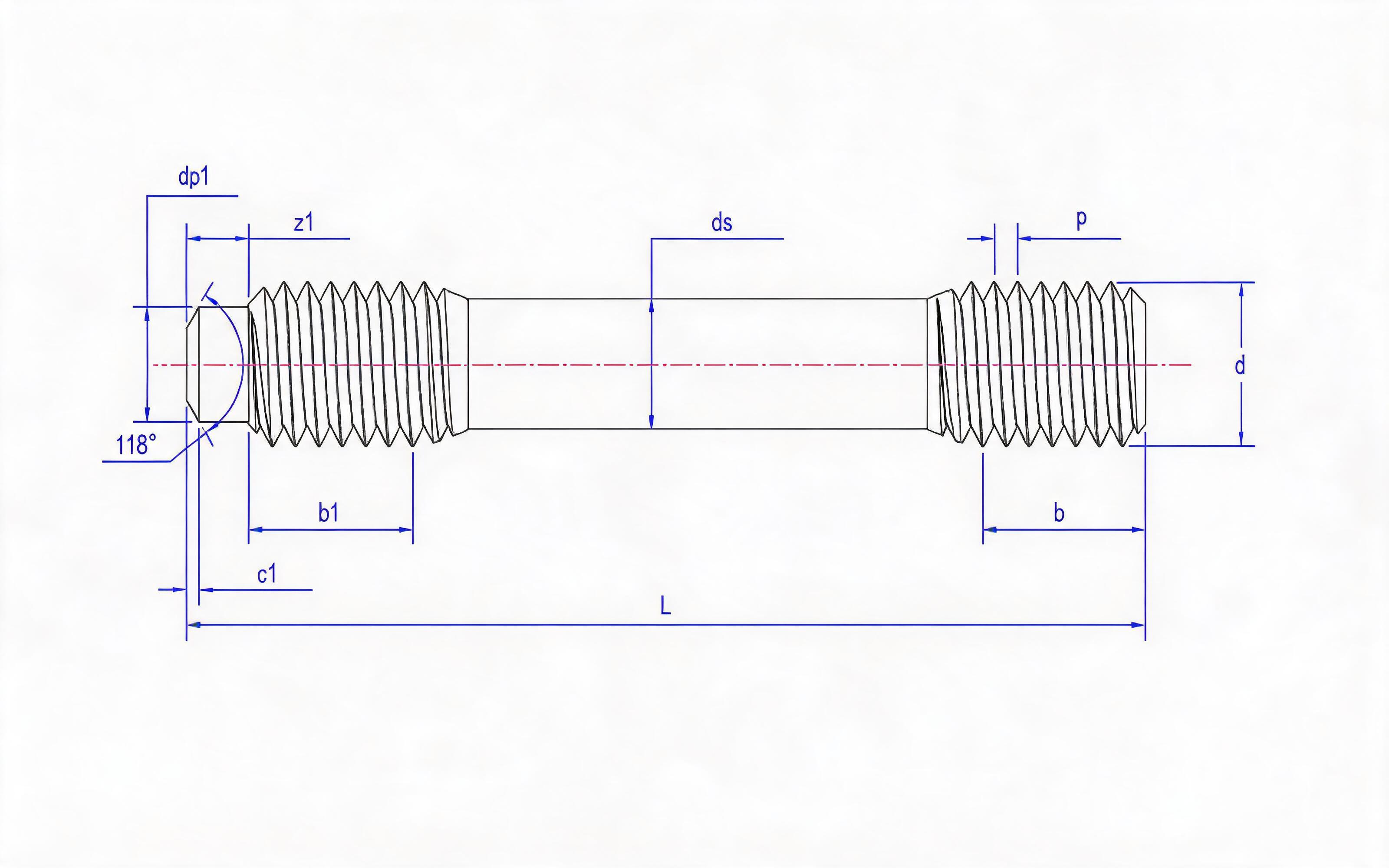 Type C and Type S Double-head Short Thread Studs (d ≤ 56mm) Table 2 Standard Drawing
