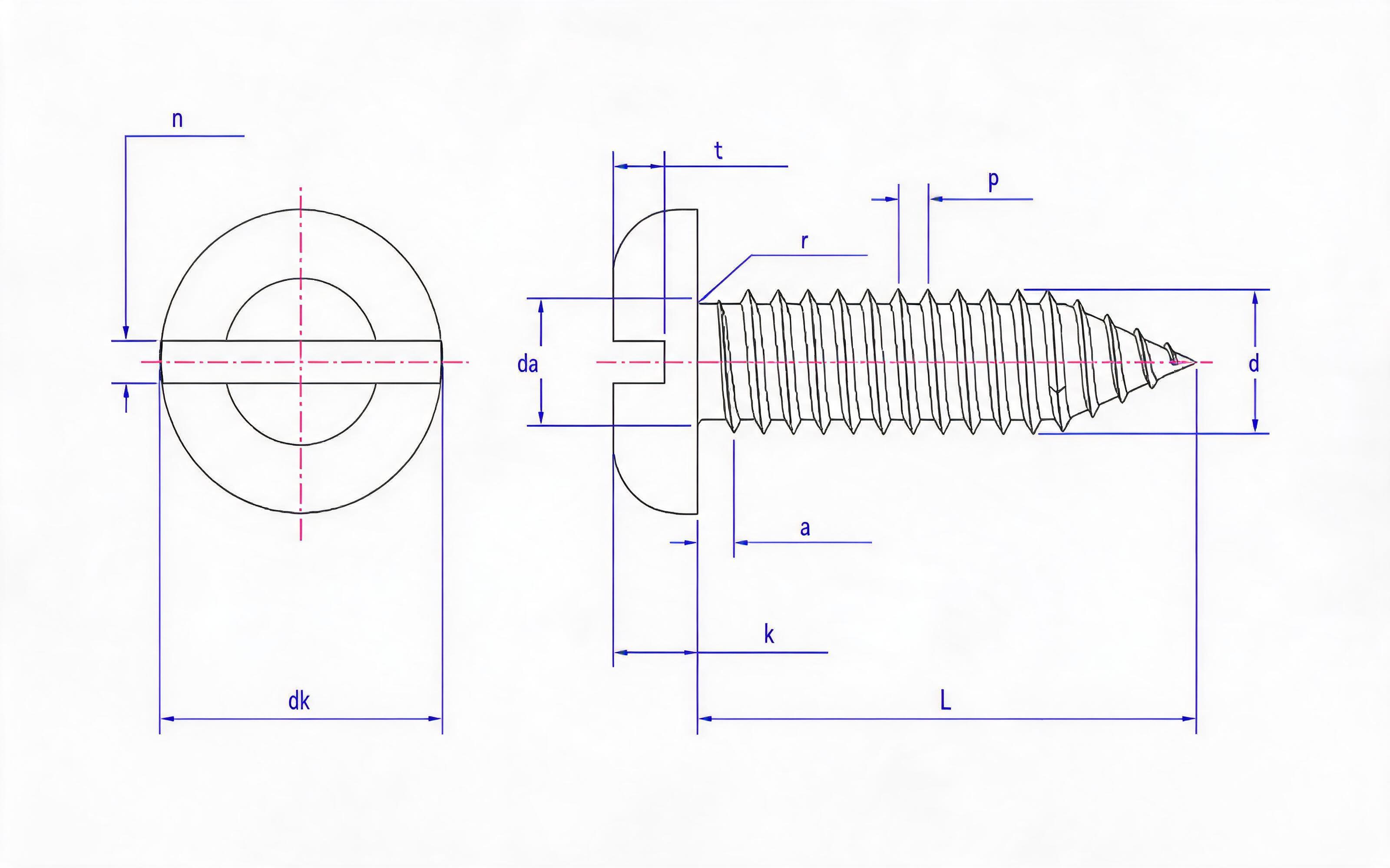 Slotted panhead self-tapping screw Type C Standard Drawing