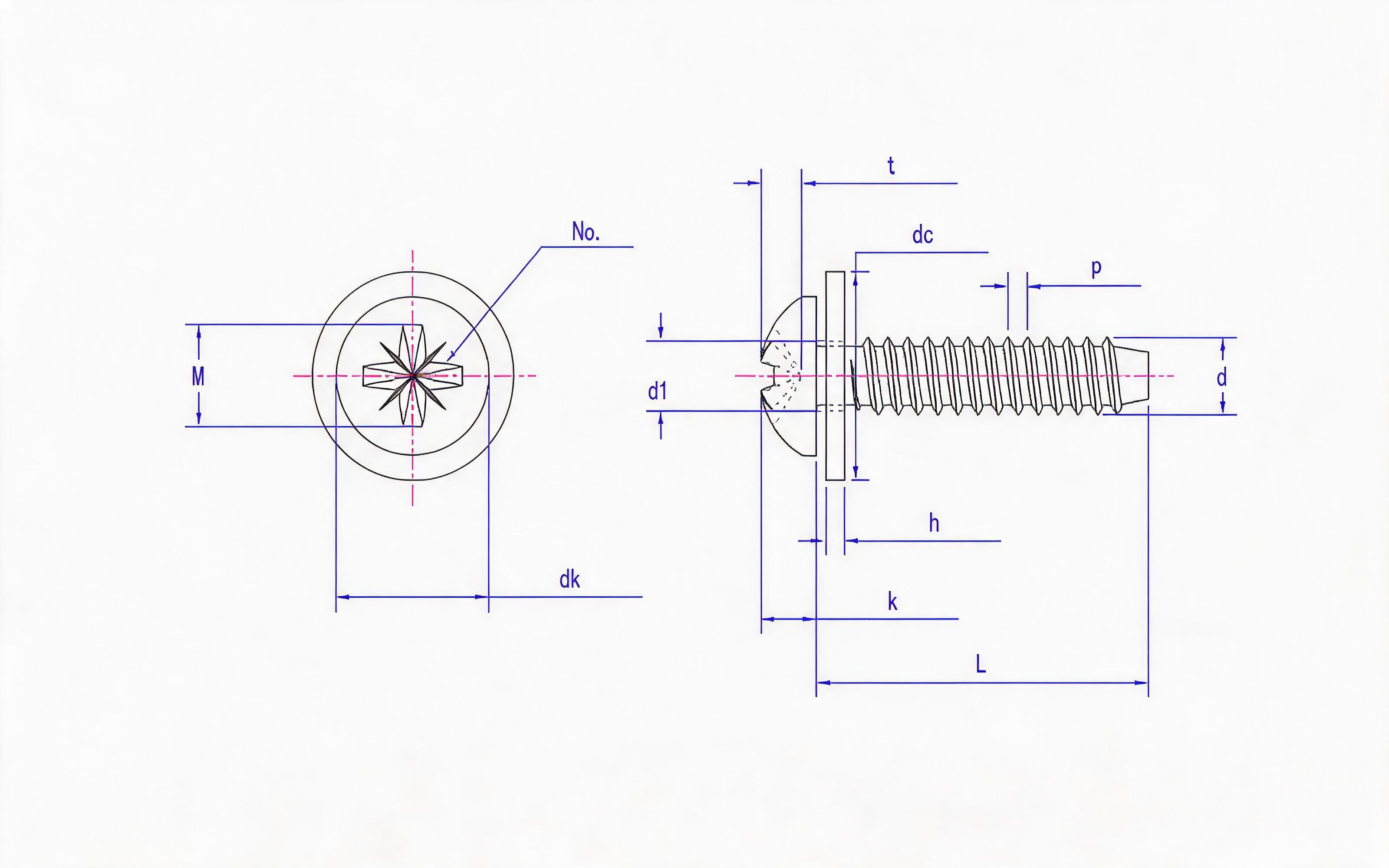 Type F combination of herringbone groove panhead self-tapping screw and flat washer Standard Drawing