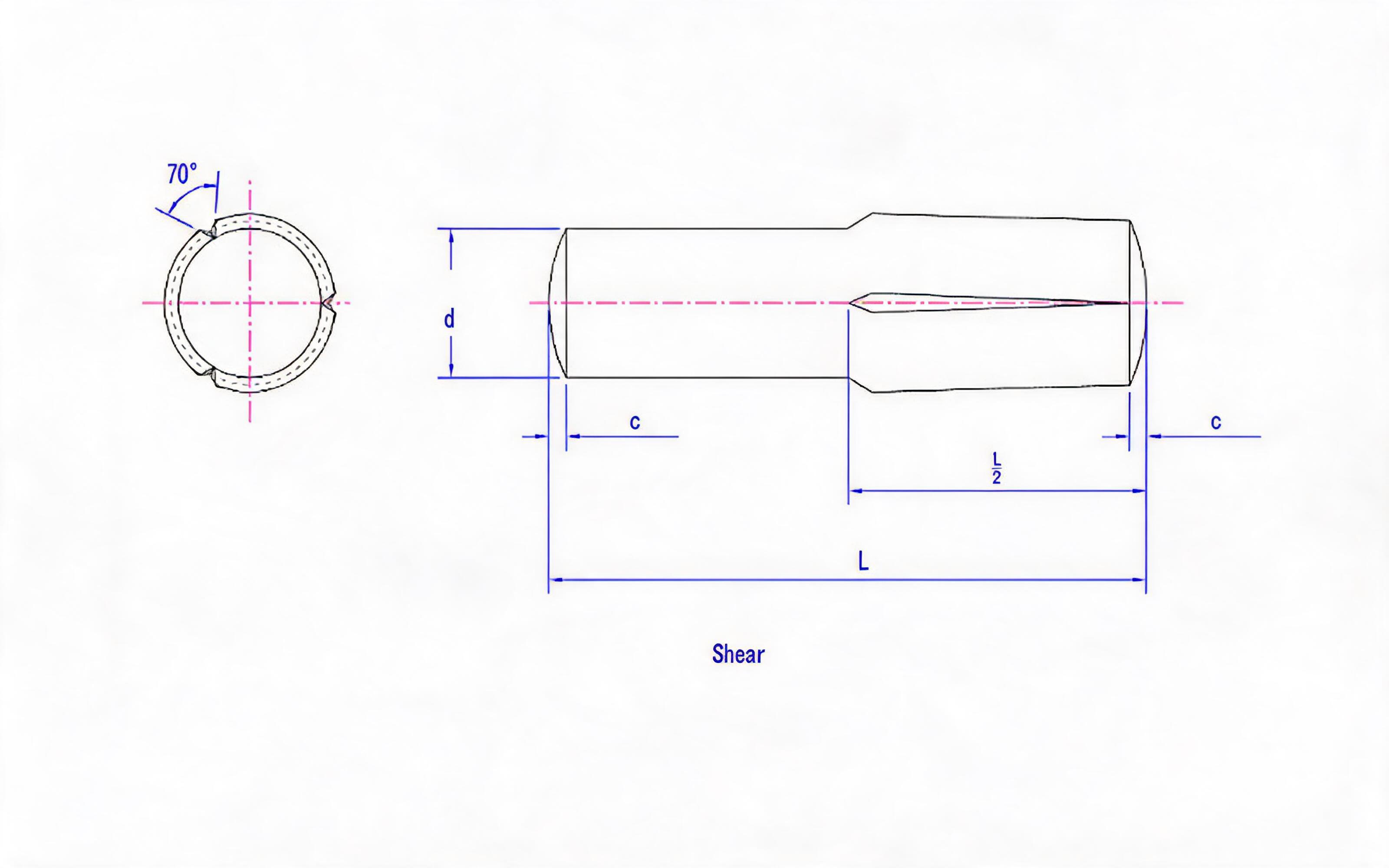 SLOTTED PIN WITH HALF LONG REVERSE TAPER SLOT Standard Drawing