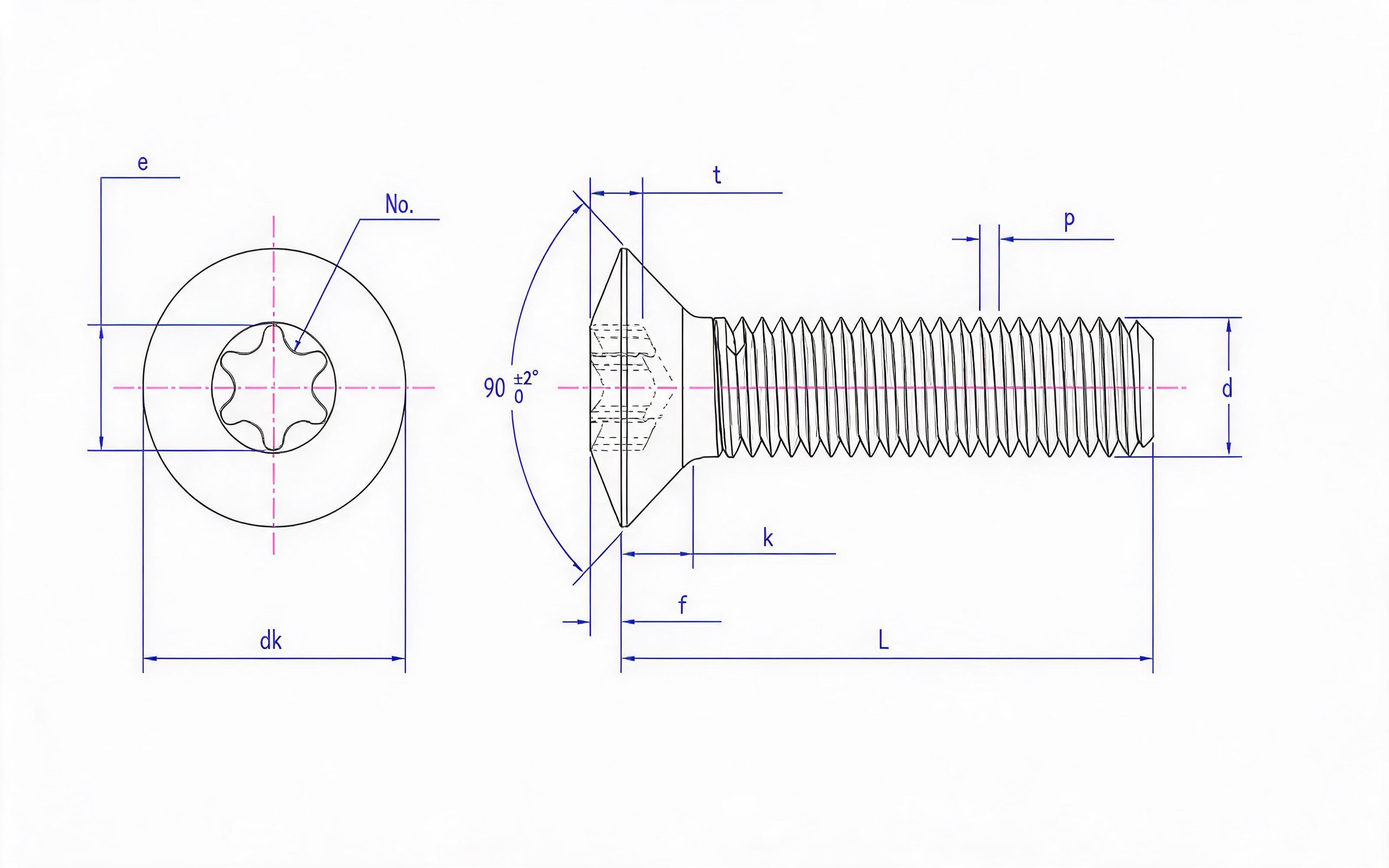 Hexagon socket countersunk head screw Standard Drawing