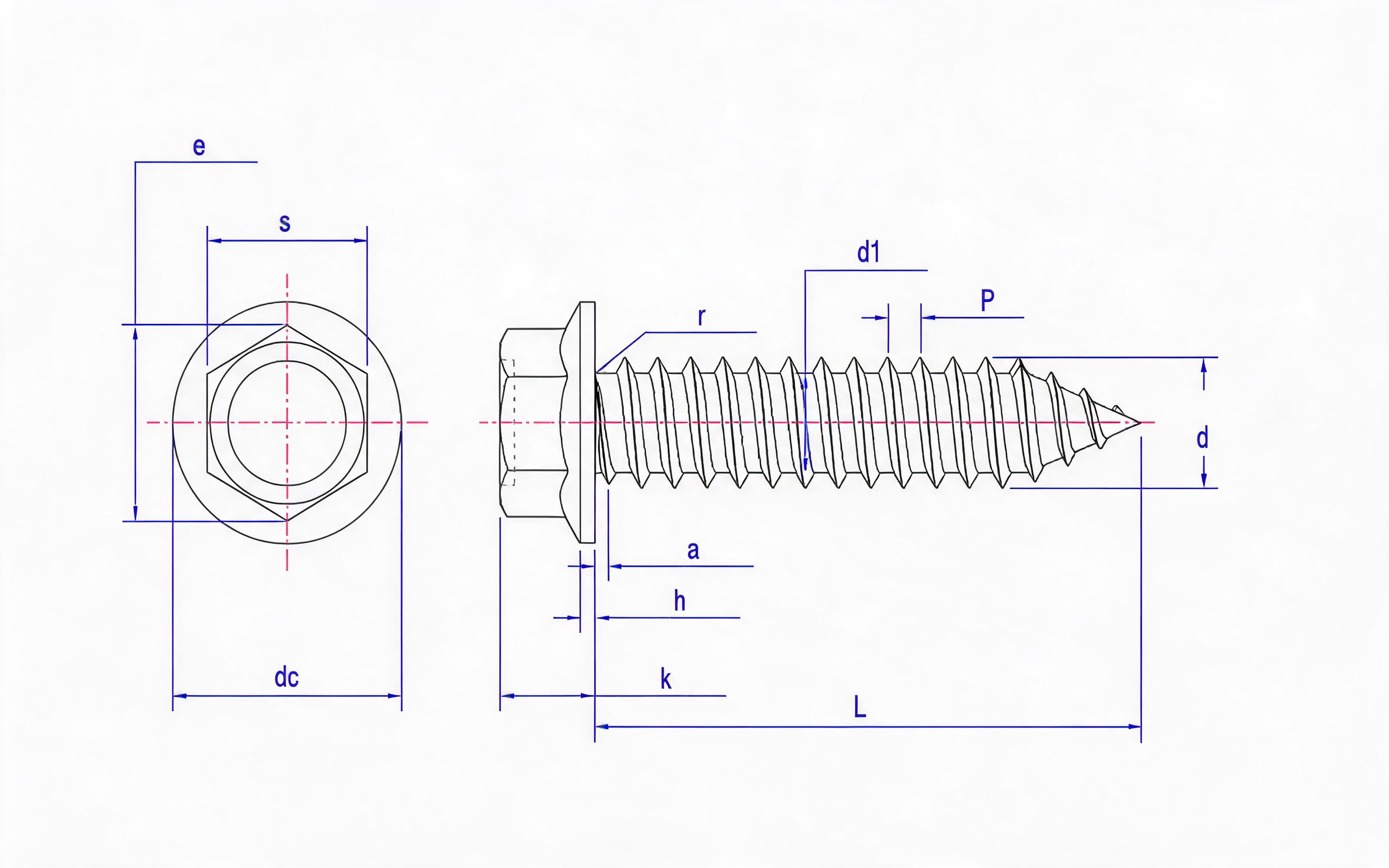Hexagon flange self-tapping screw type C Standard Drawing