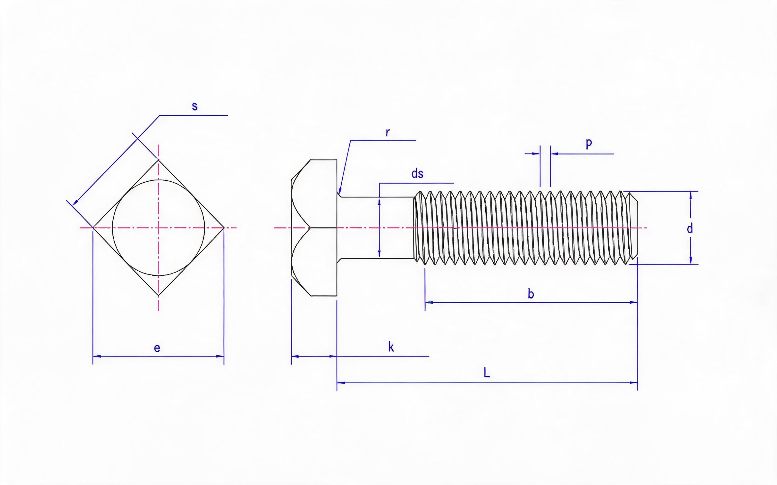 Small square head bolt Standard Drawing