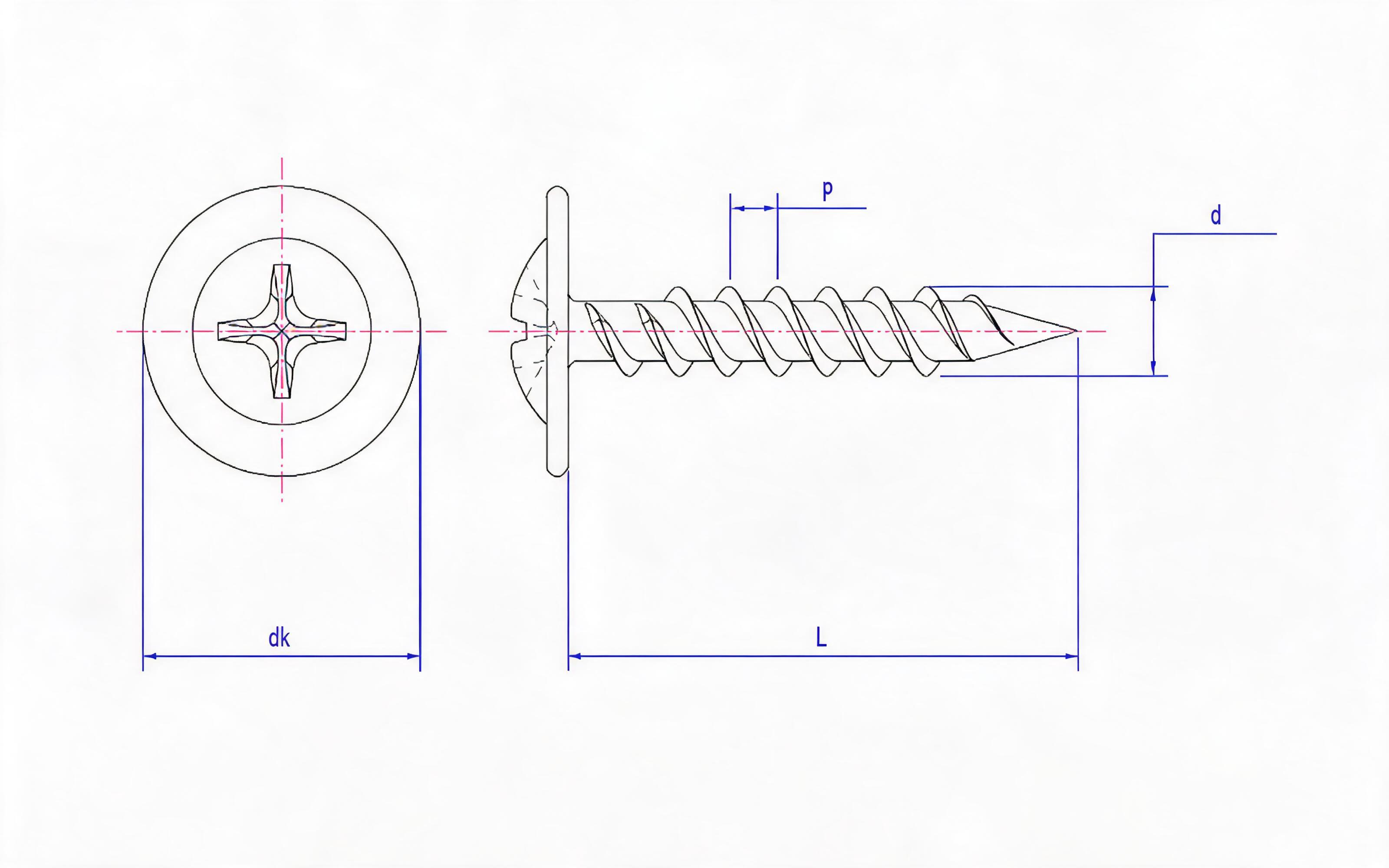 FN type cross recessed flat round head flange double-pass dry-wall nail Standard Drawing