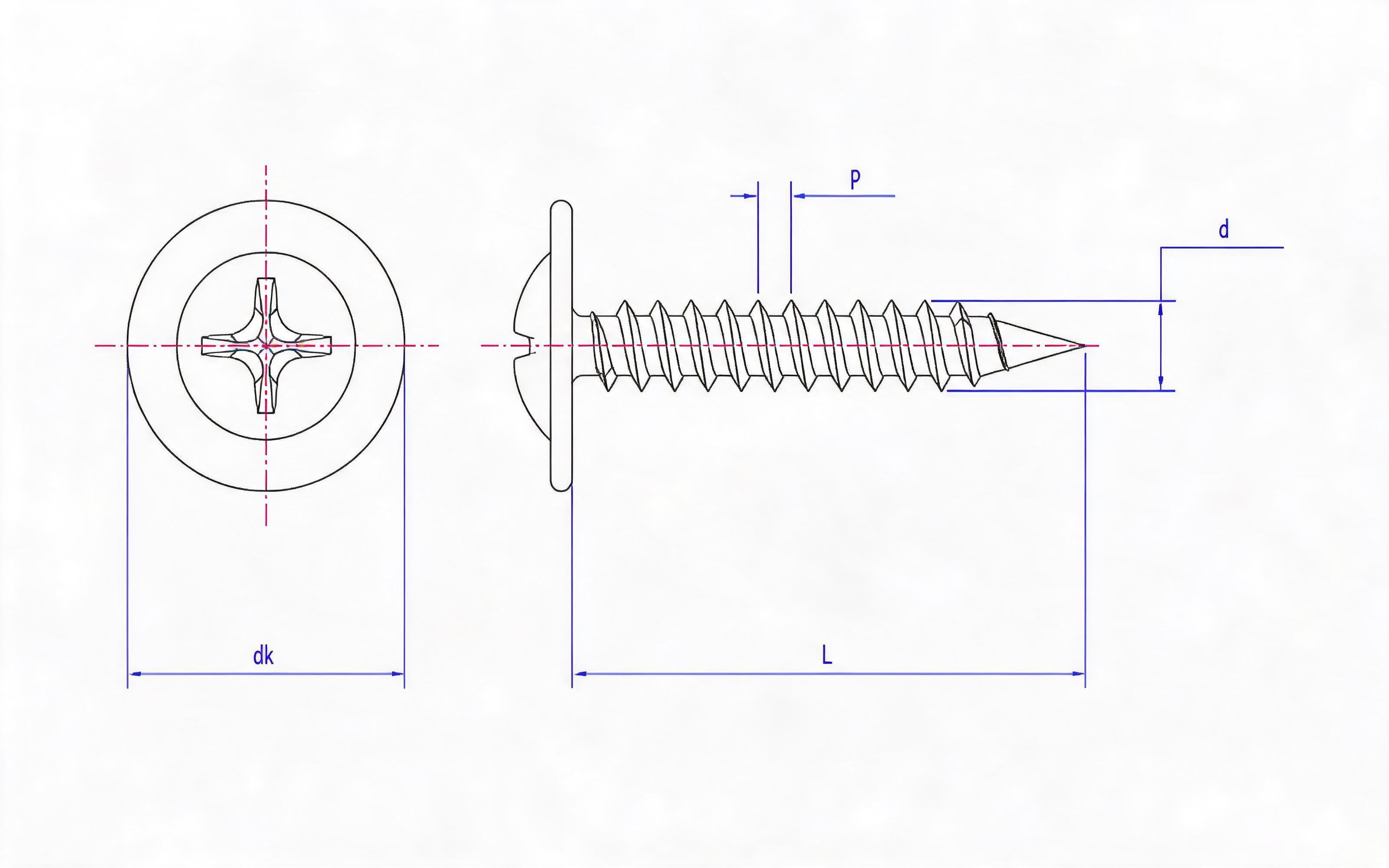 FN Cross recessed flat round head flange single thread dry wall nail Standard Drawing