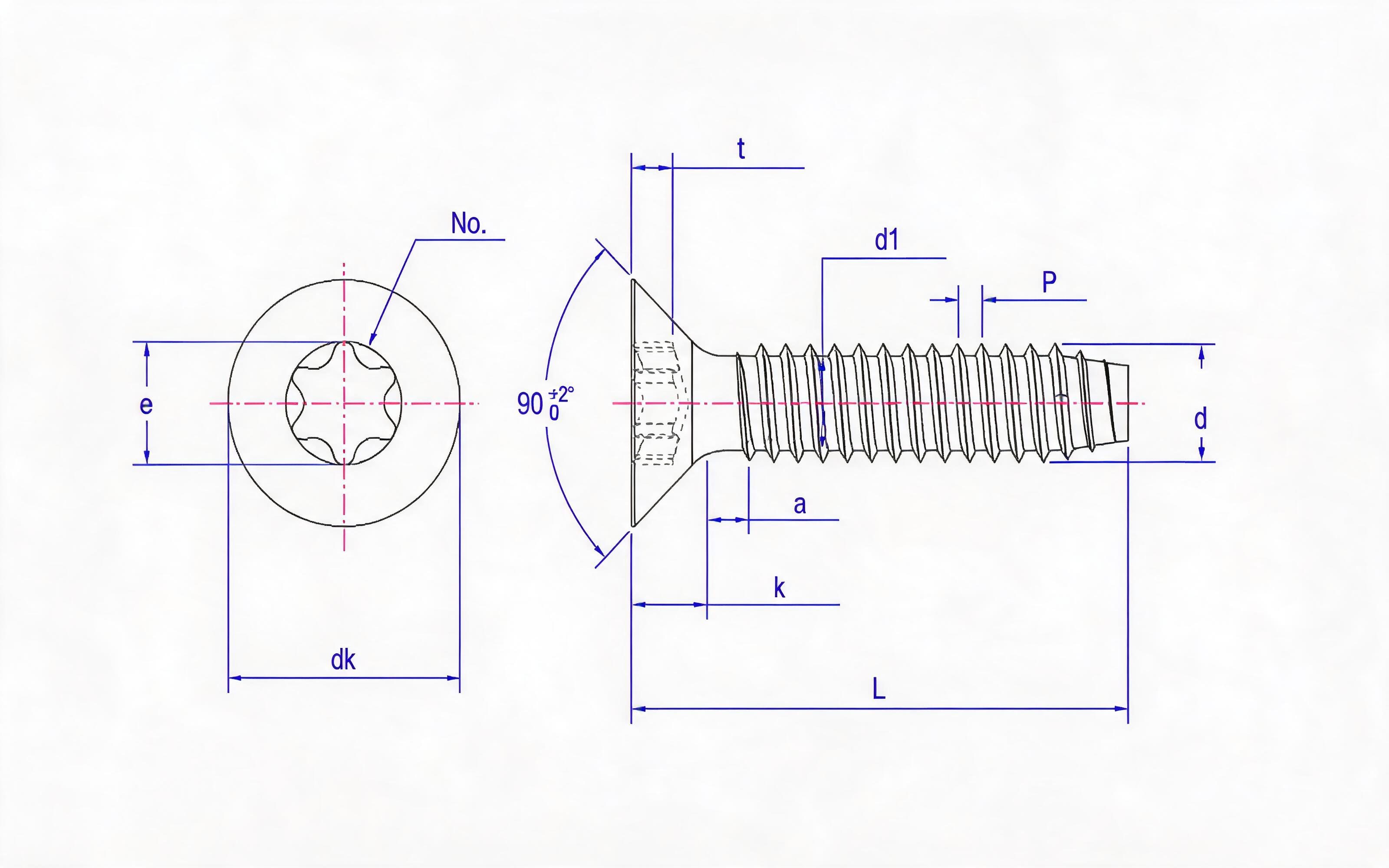 Torx recessed countersunk head self-tapping screw type F Standard Drawing