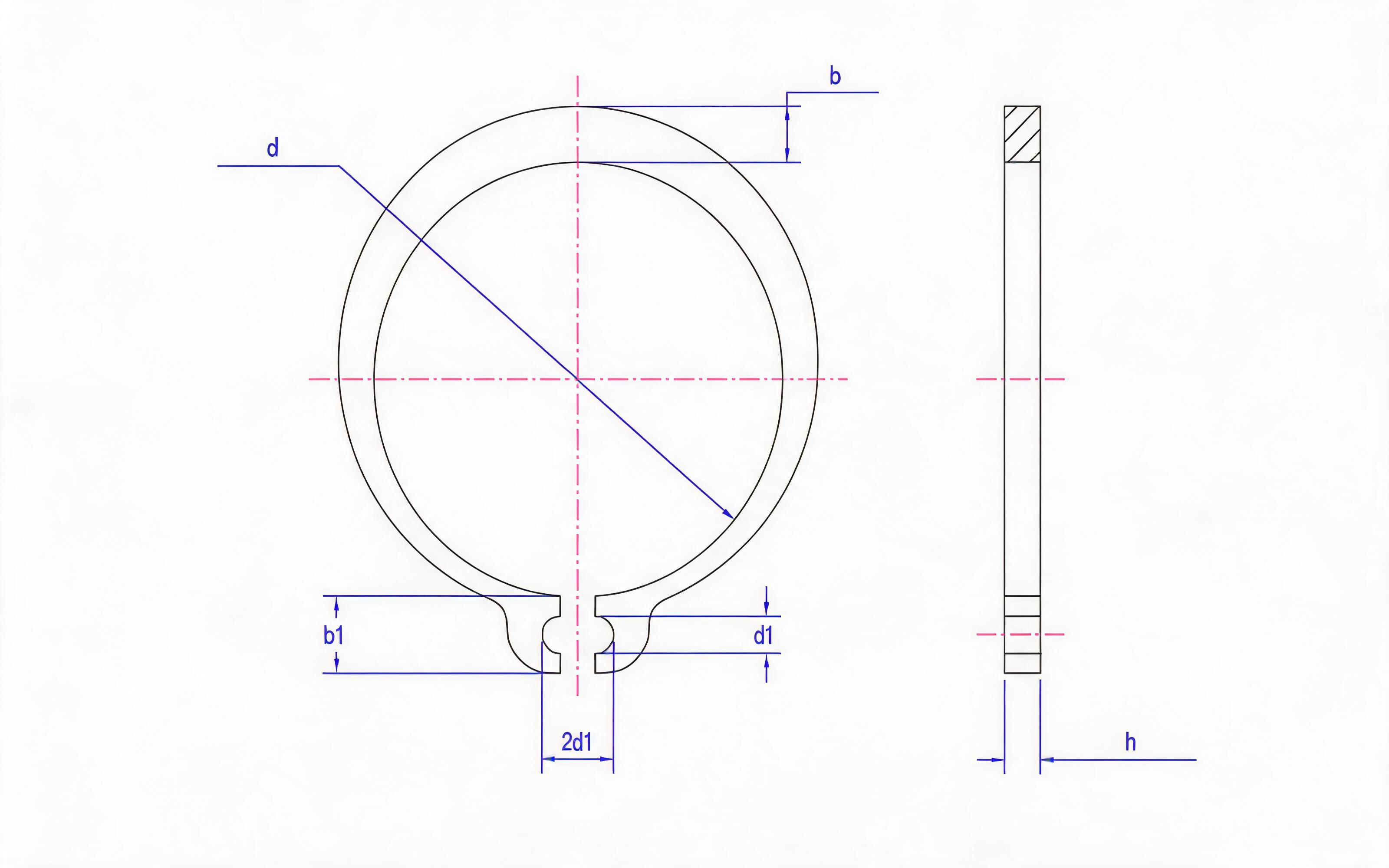 Retaining ring for ordinary shaft (Fig. 1, d ≤ 9mm) Standard Drawing