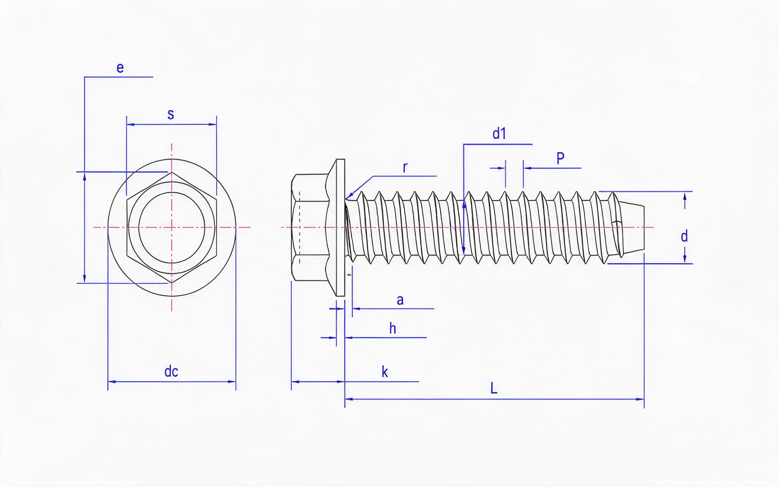 Hexagon flange self-tapping screw type F Standard Drawing