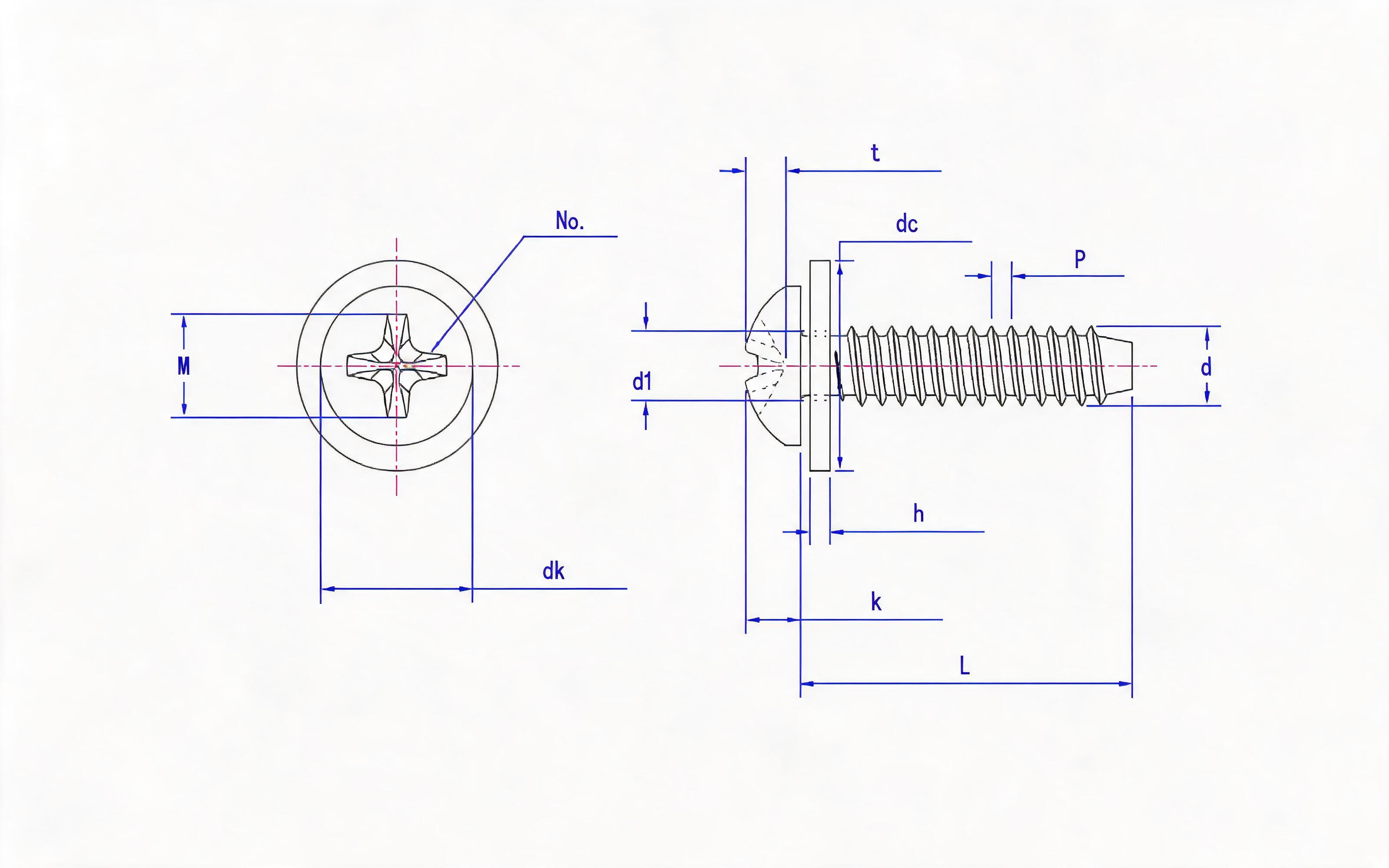 Cross recessed panhead self-tapping screw and flat washer combination type F Standard Drawing