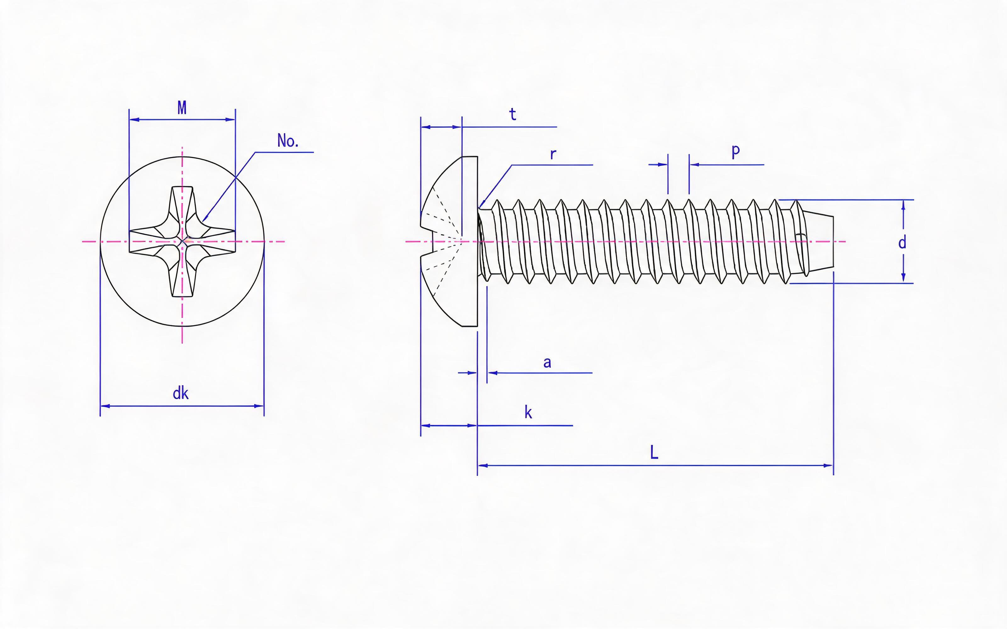 Cross recessed panhead self-tapping screw F-type Standard Drawing