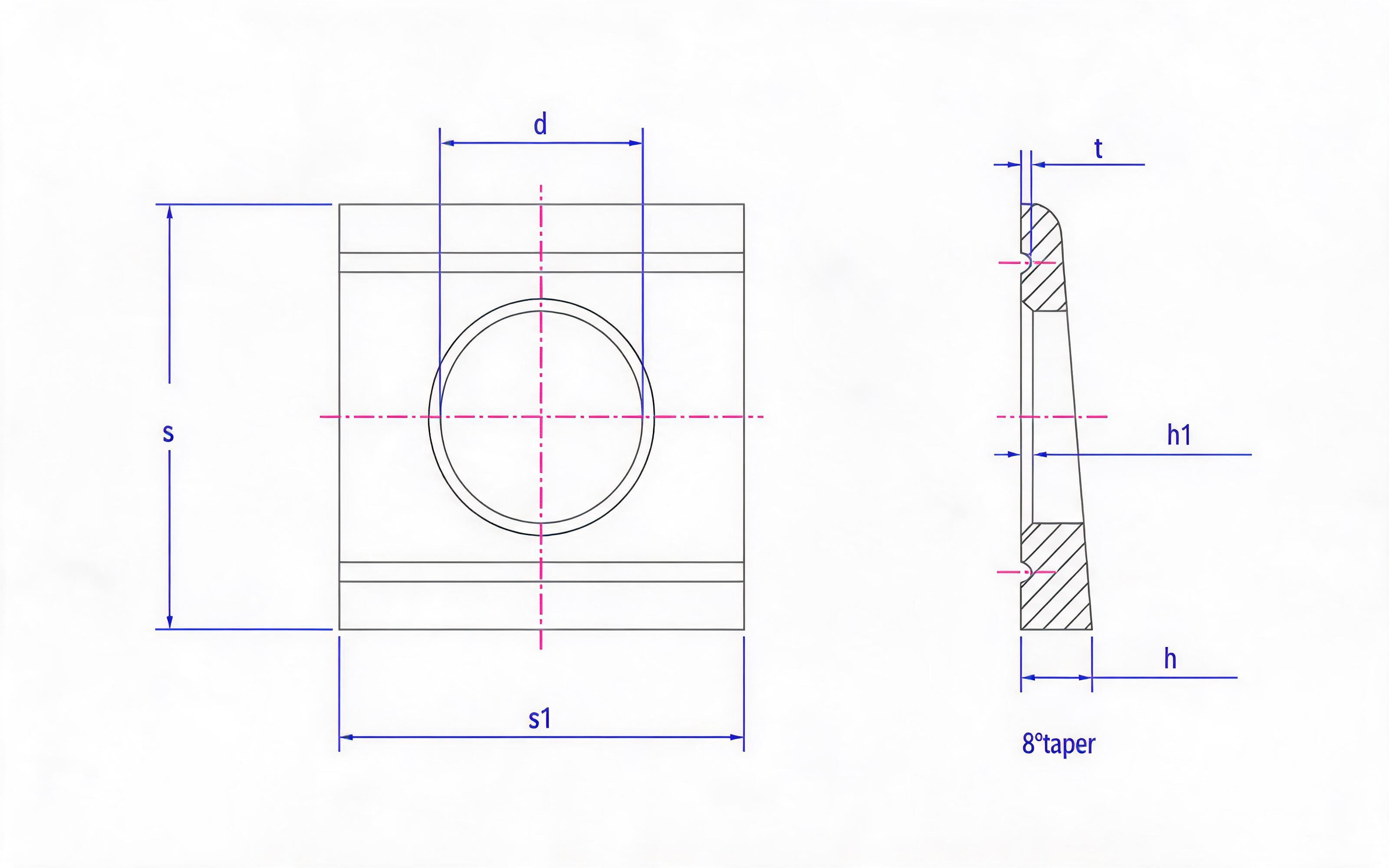 Double-groove square bevel washer for high-strength bolt connection of steel structure Standard Drawing