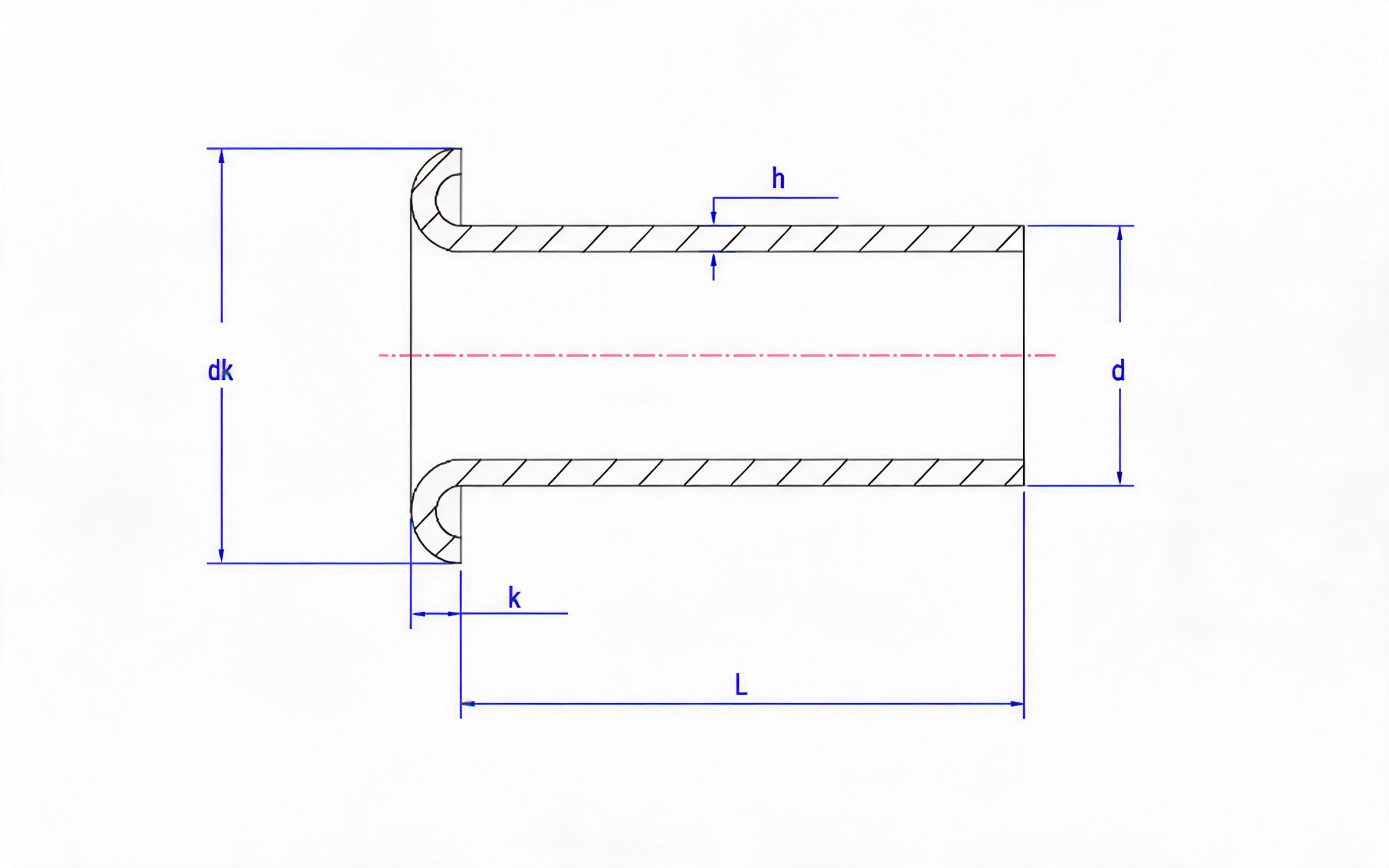 B Tubular Rivet (wall thickness 0.5mm) Standard Drawing