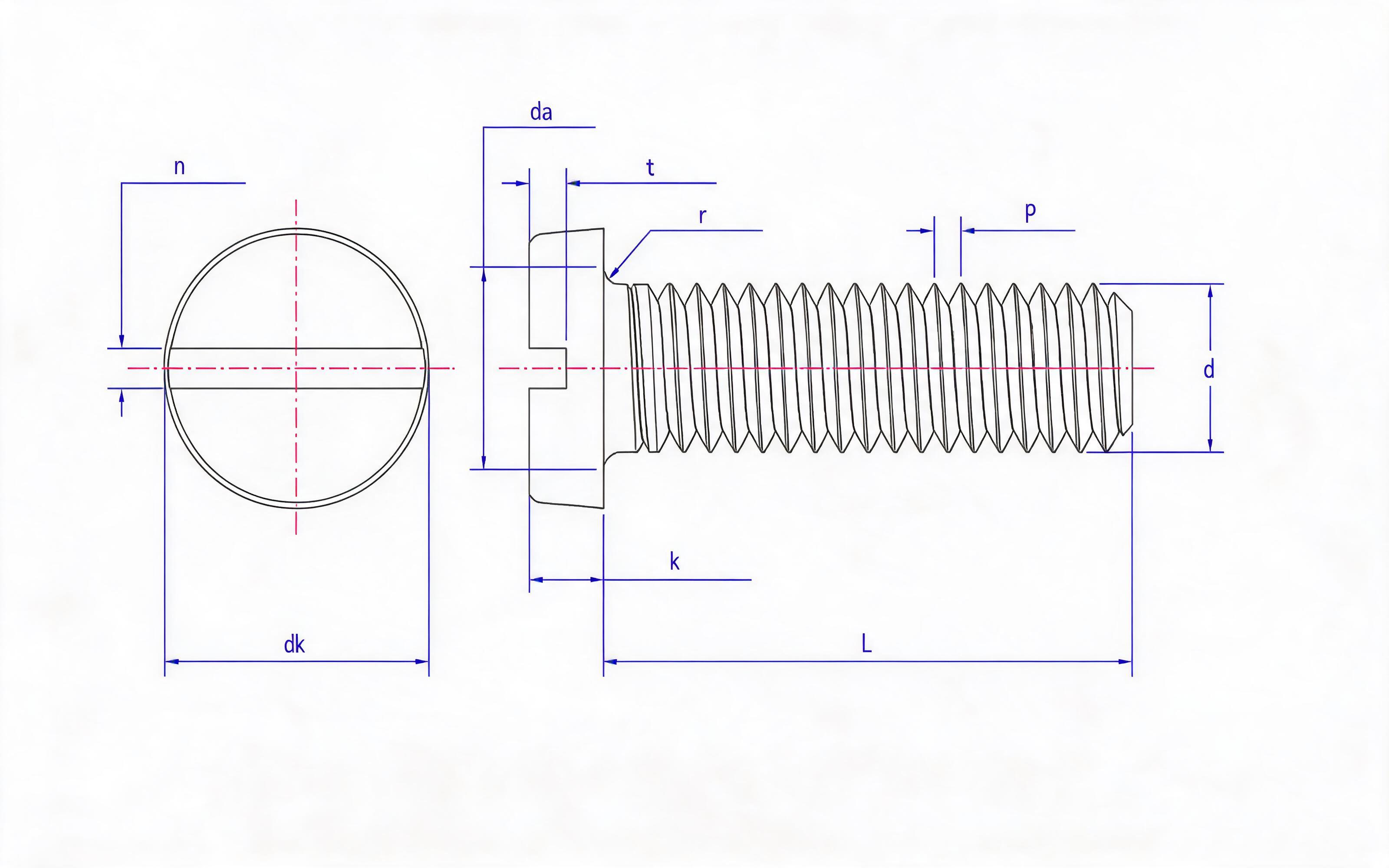 Slotted cheese head screw Standard Drawing