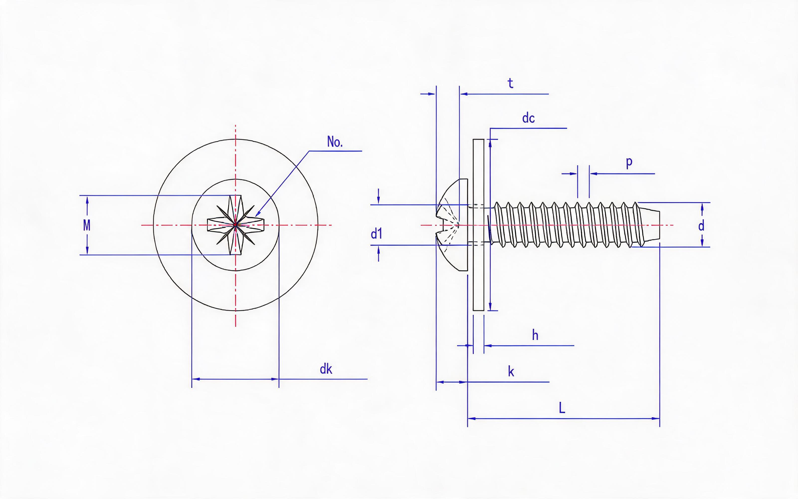 Type F combination of herringbone groove panhead self-tapping screw and large flat washer Standard Drawing