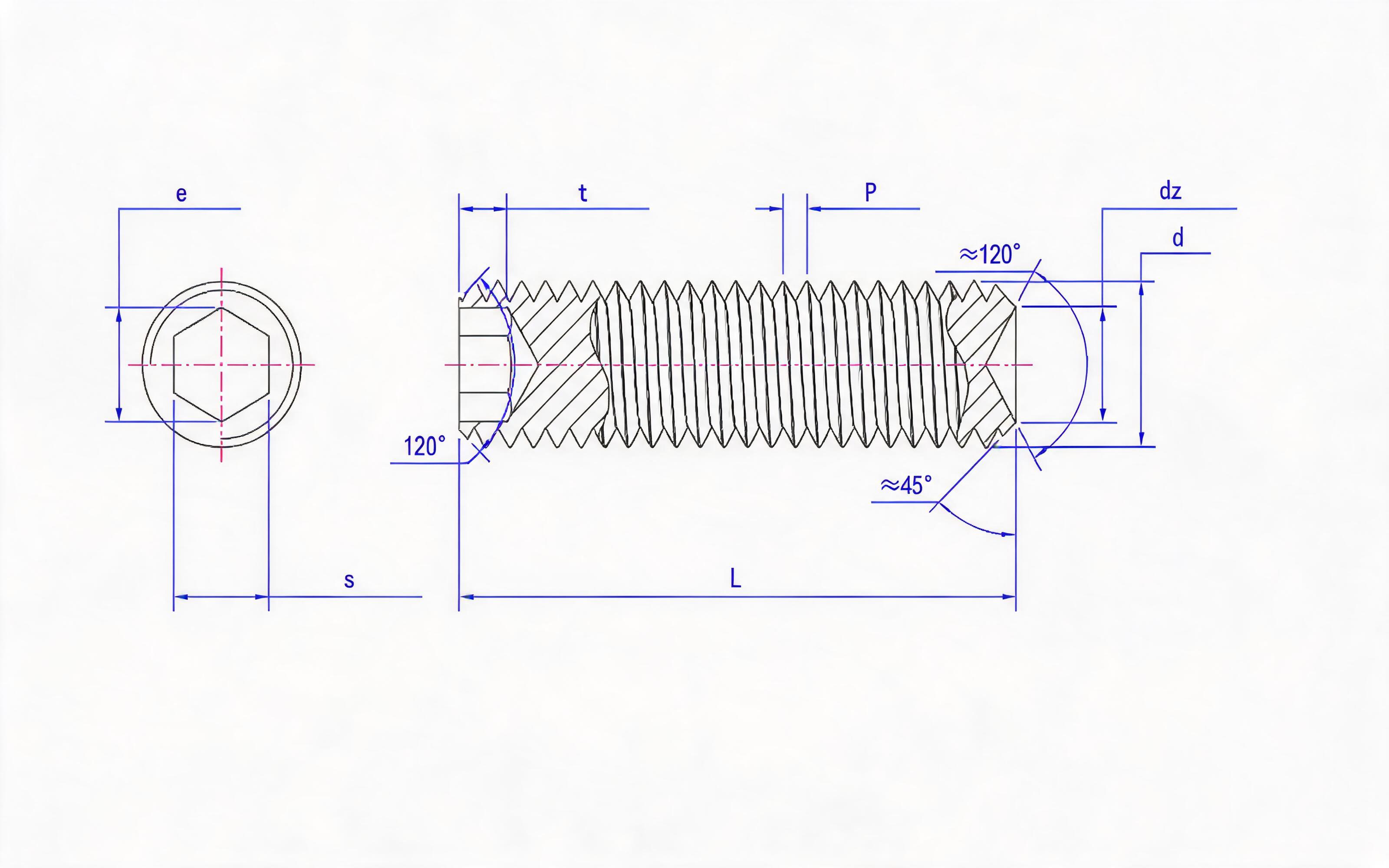 SOCKET HEAD RECESS POINT SET SCREW Standard Drawing