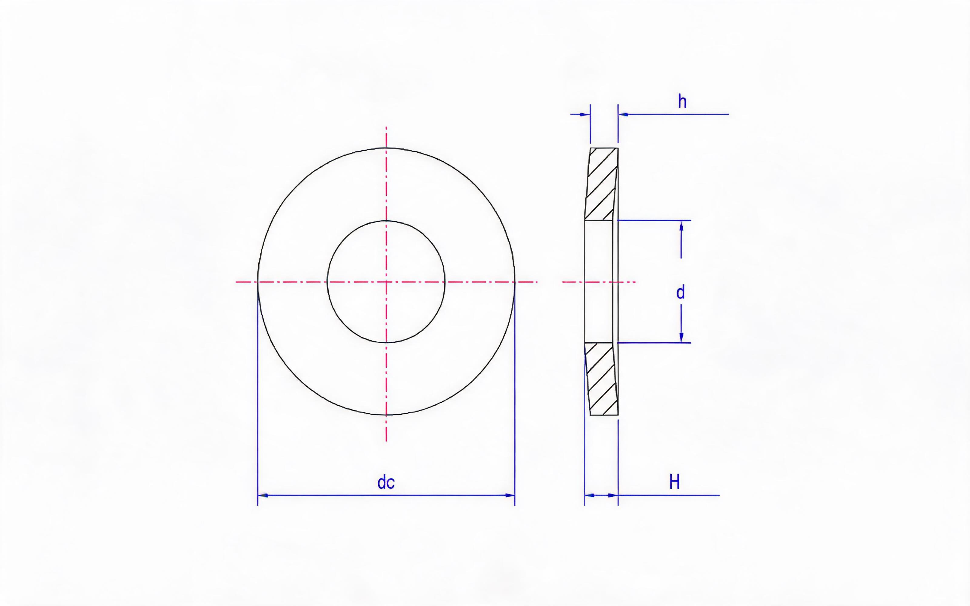 Belleville spring washer (1.25mm<h ≤ 6mm, d H12) Table A.2 Standard Drawing