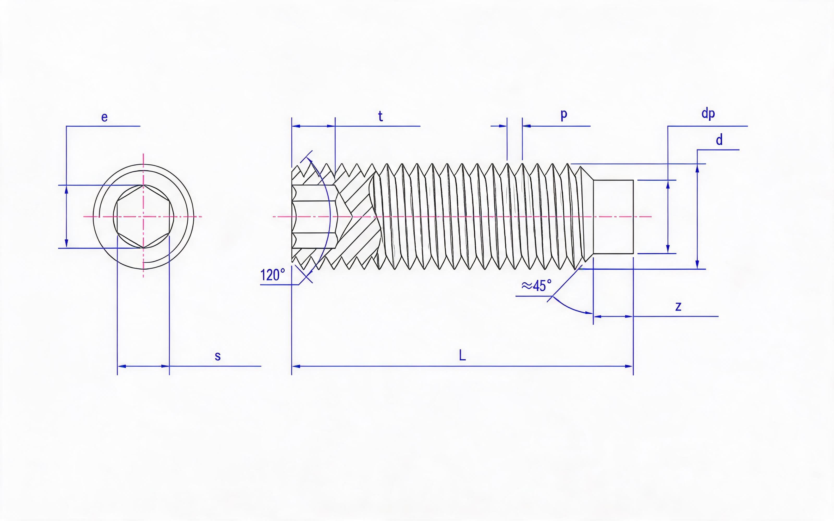 Hexagon socket set screw with cylindrical end Standard Drawing