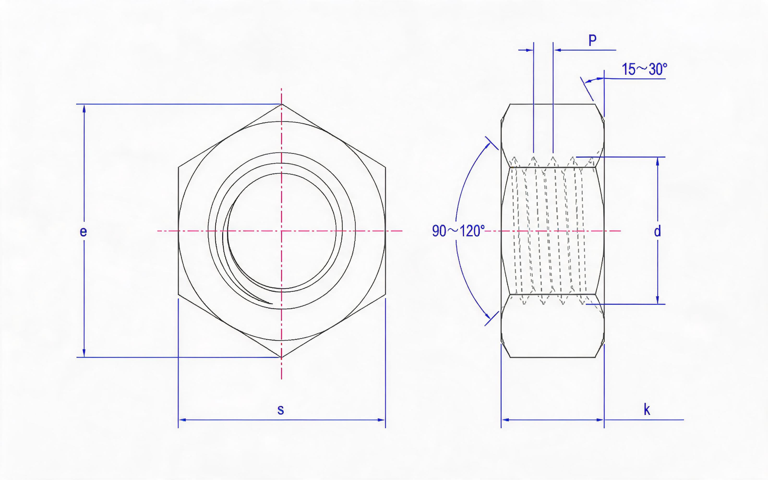 Type 2 hexagon fine thread nut Standard Drawing
