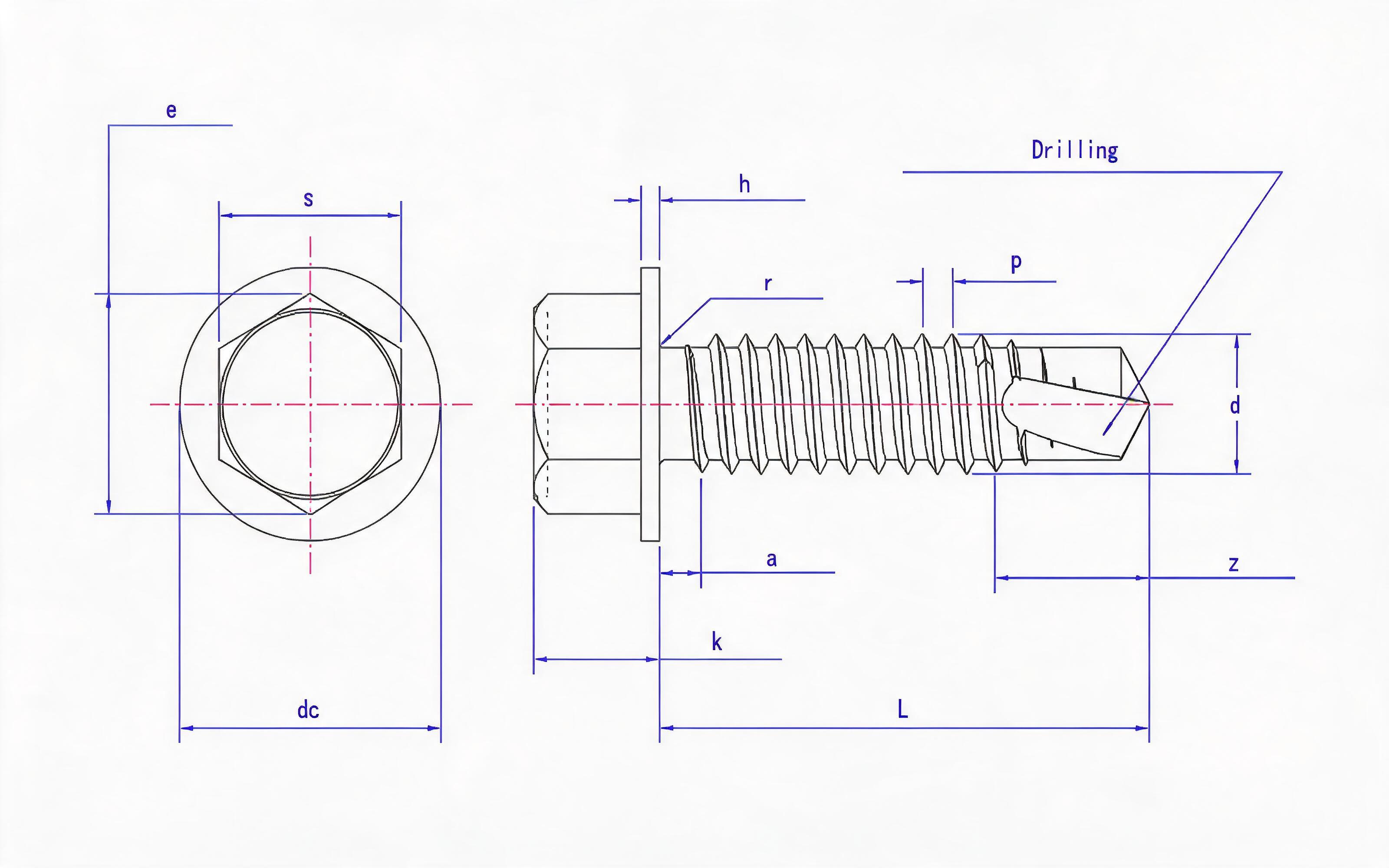 Hexagon flange self-tapping screw Standard Drawing