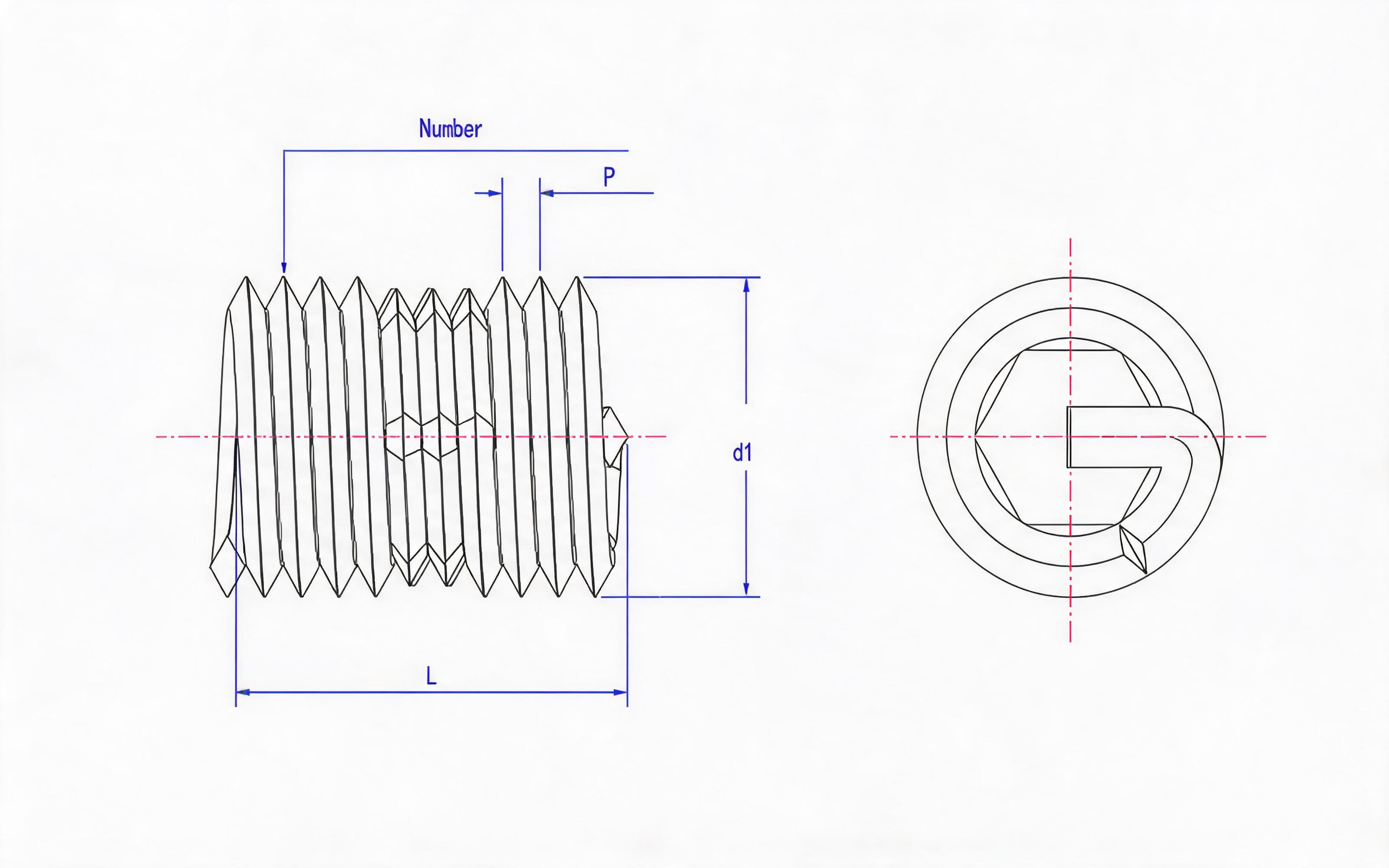 Locking type steel wire screw sleeve (L=1d) Standard Drawing