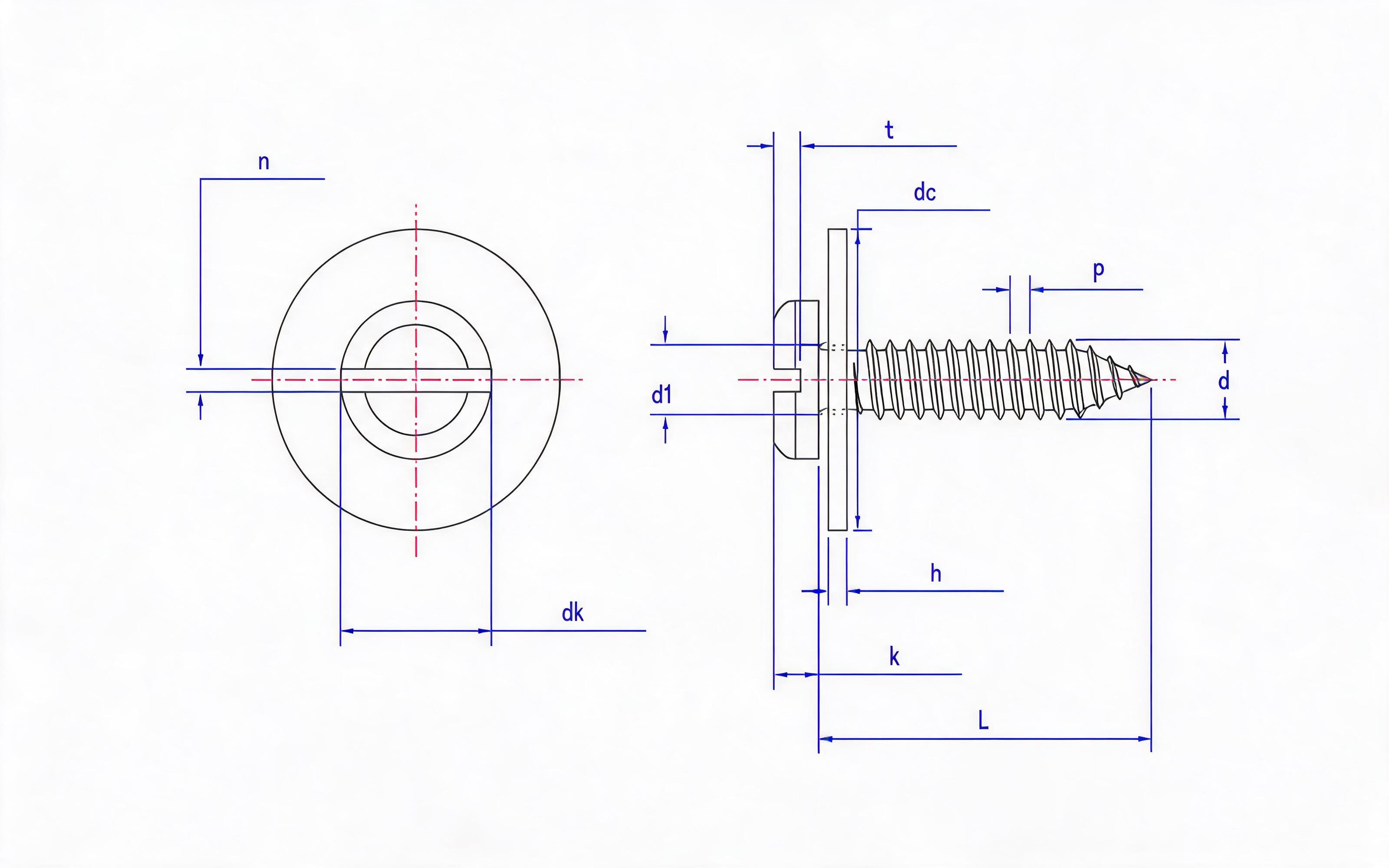 Slotted panhead self-tapping screw and large flat washer combination type C Standard Drawing