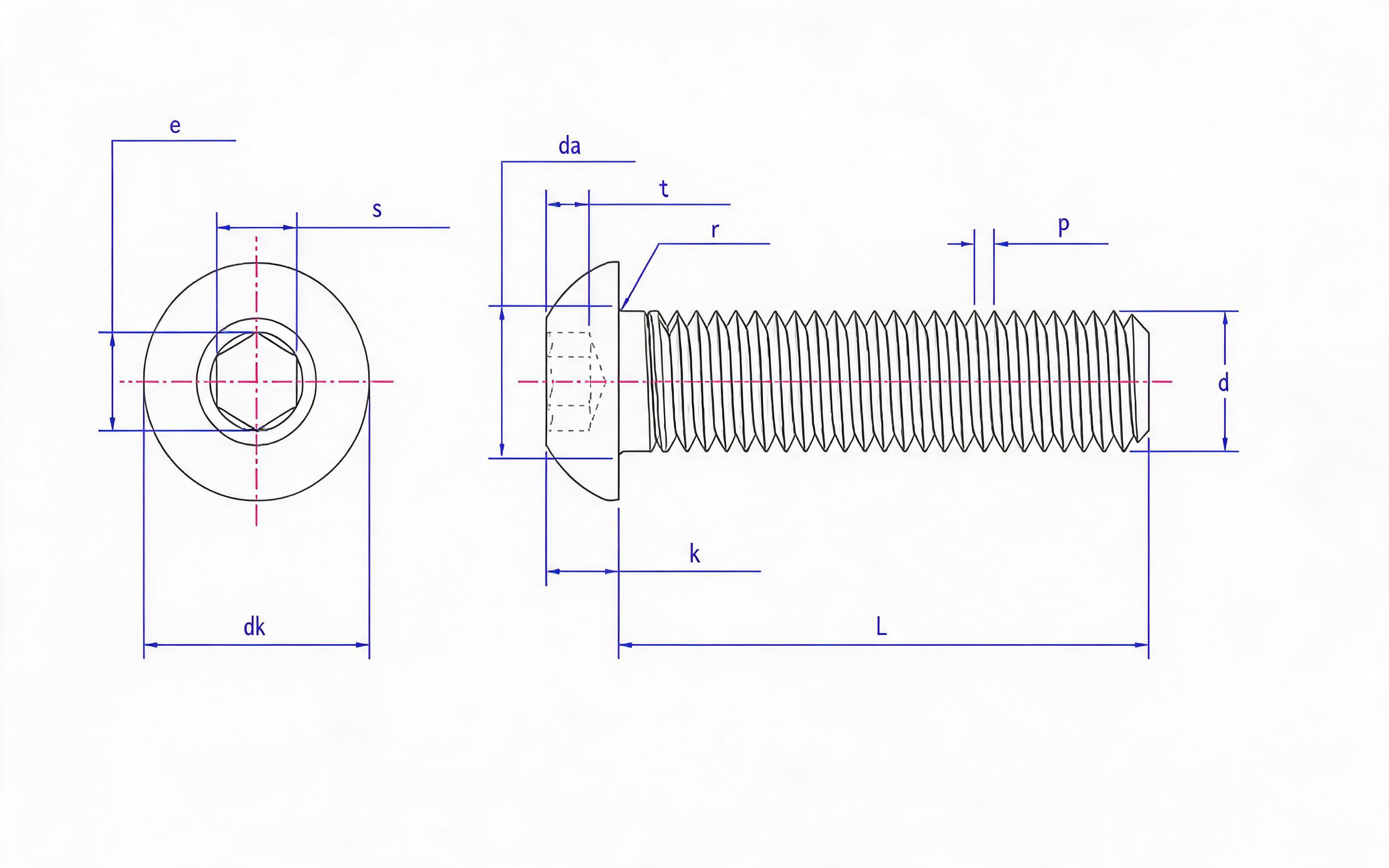 Hexagon flat round head screw Standard Drawing