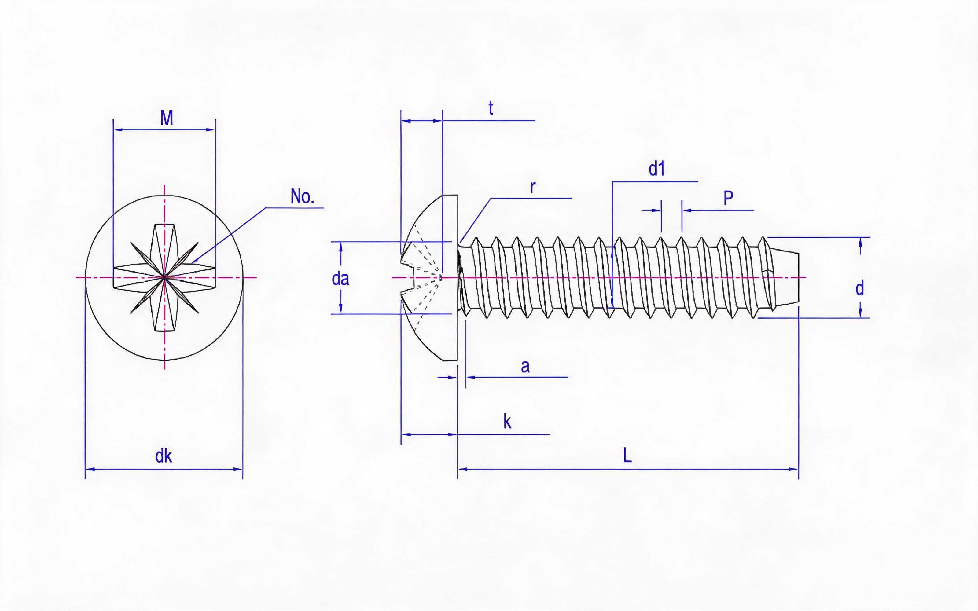 Type F panhead self-tapping screw with herringbone groove Standard Drawing