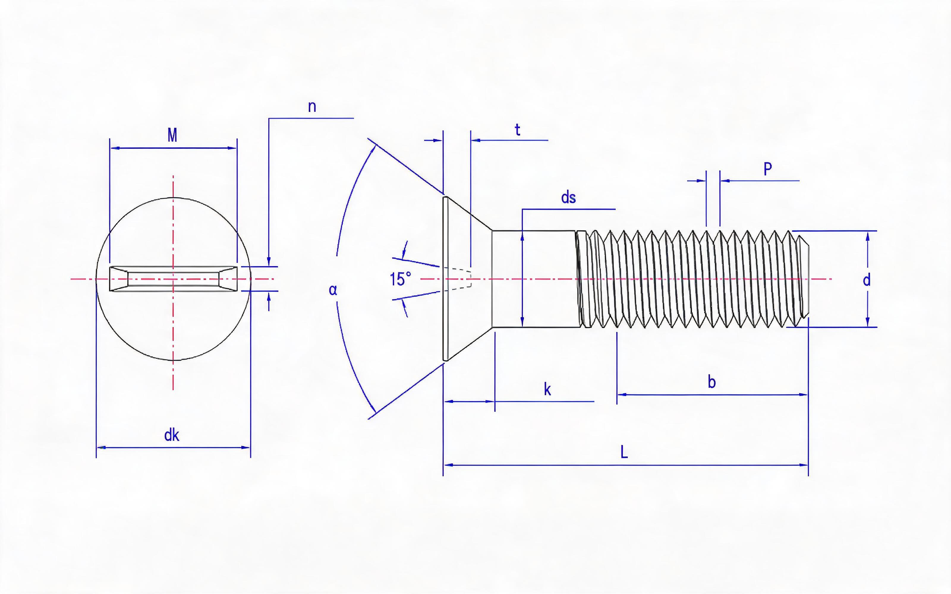 Slotted Countersunk Screws for Structural Steel Bolting Connections Standard Drawing