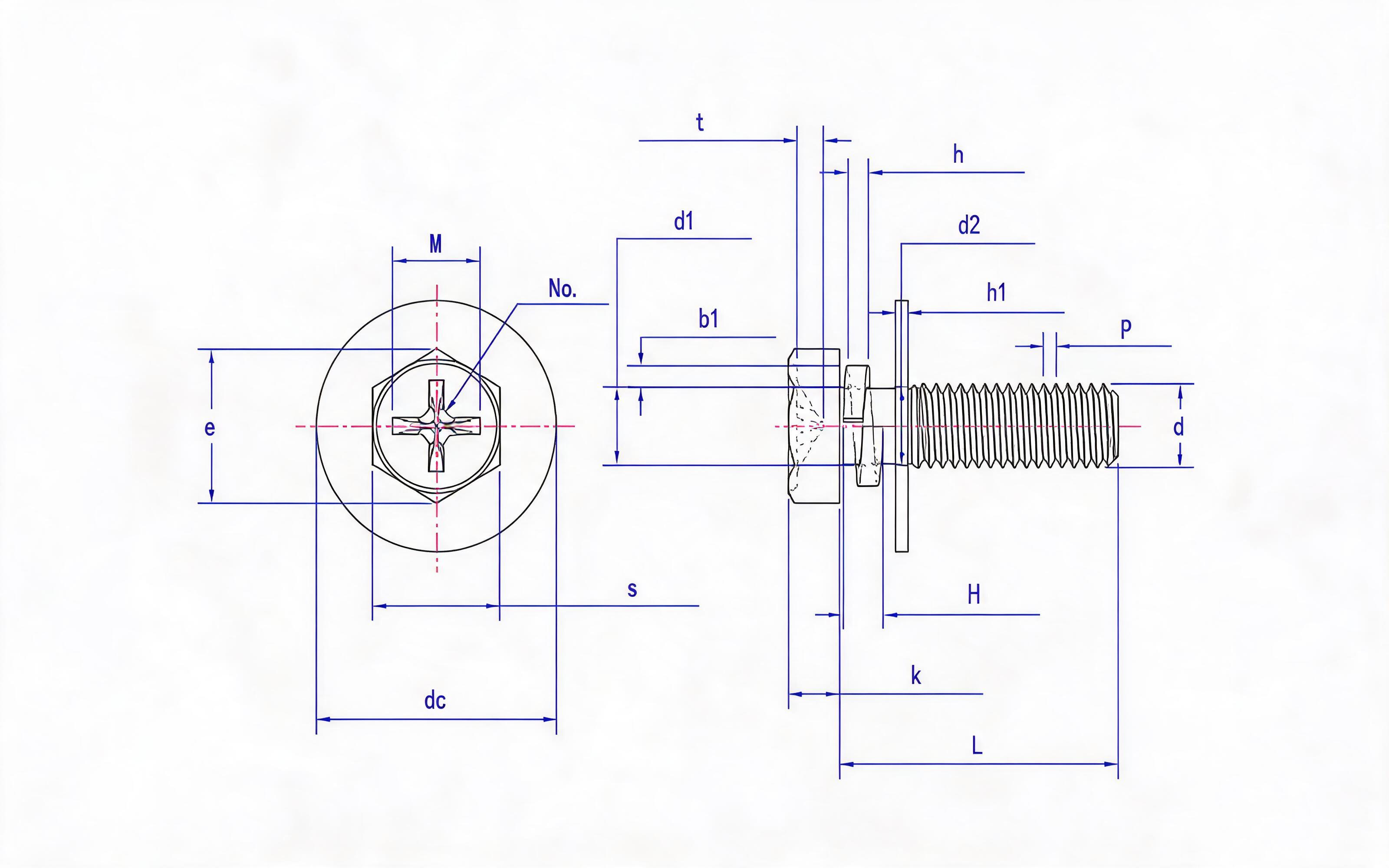 Combination of cross recessed hexagon bolt, spring washer and large flat washer (enterprise standard) Standard Drawing